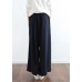 New dark blue ladies loose tie irregular wide leg cotton and linen pants