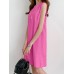 Solid H  Shaped Cotton Sleeveless Round Neck Casual Midi Dress