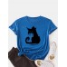 Women Cartoon Cat Print Round Neck Casual Short Sleeve T  Shirts