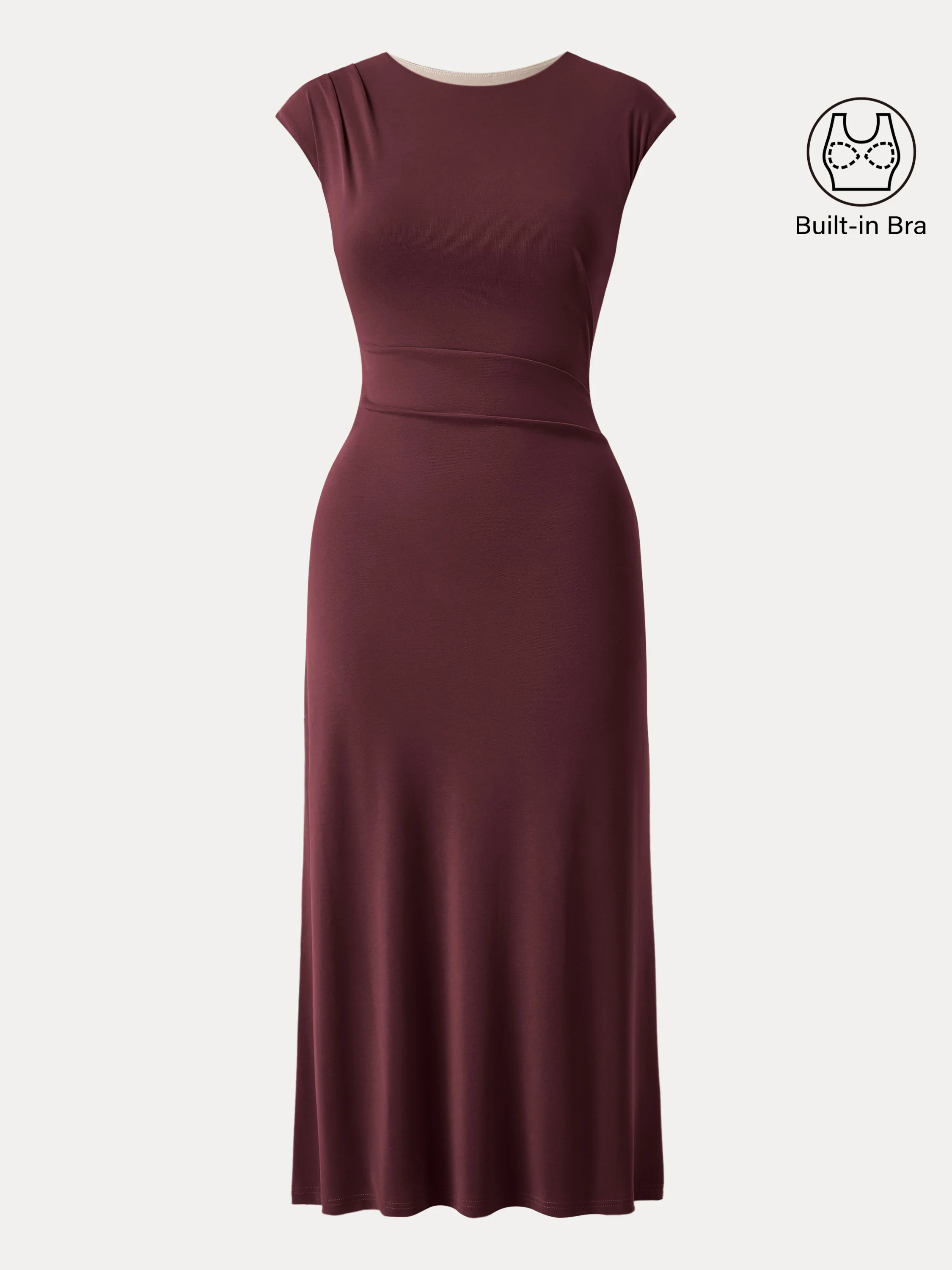 Flowy Sandwashed Crewneck Cap Sleeve Ruched Flared Maxi Brami Dress