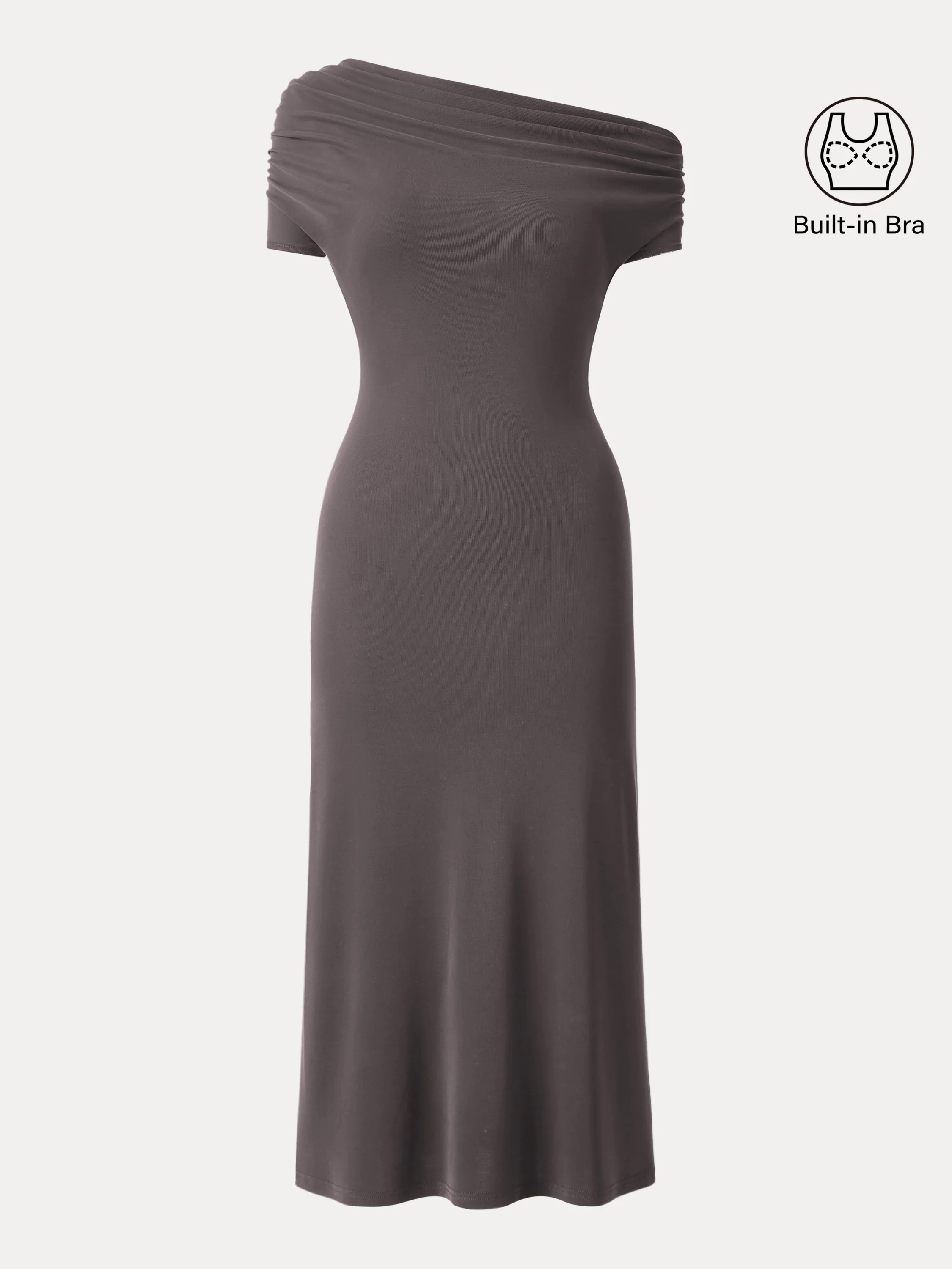 Sandwashed Asymmetrical Neck Short Sleeve Midi Brami Dress Sandwashed Asymmetrical Neck Short Sleeve Midi Brami Dress