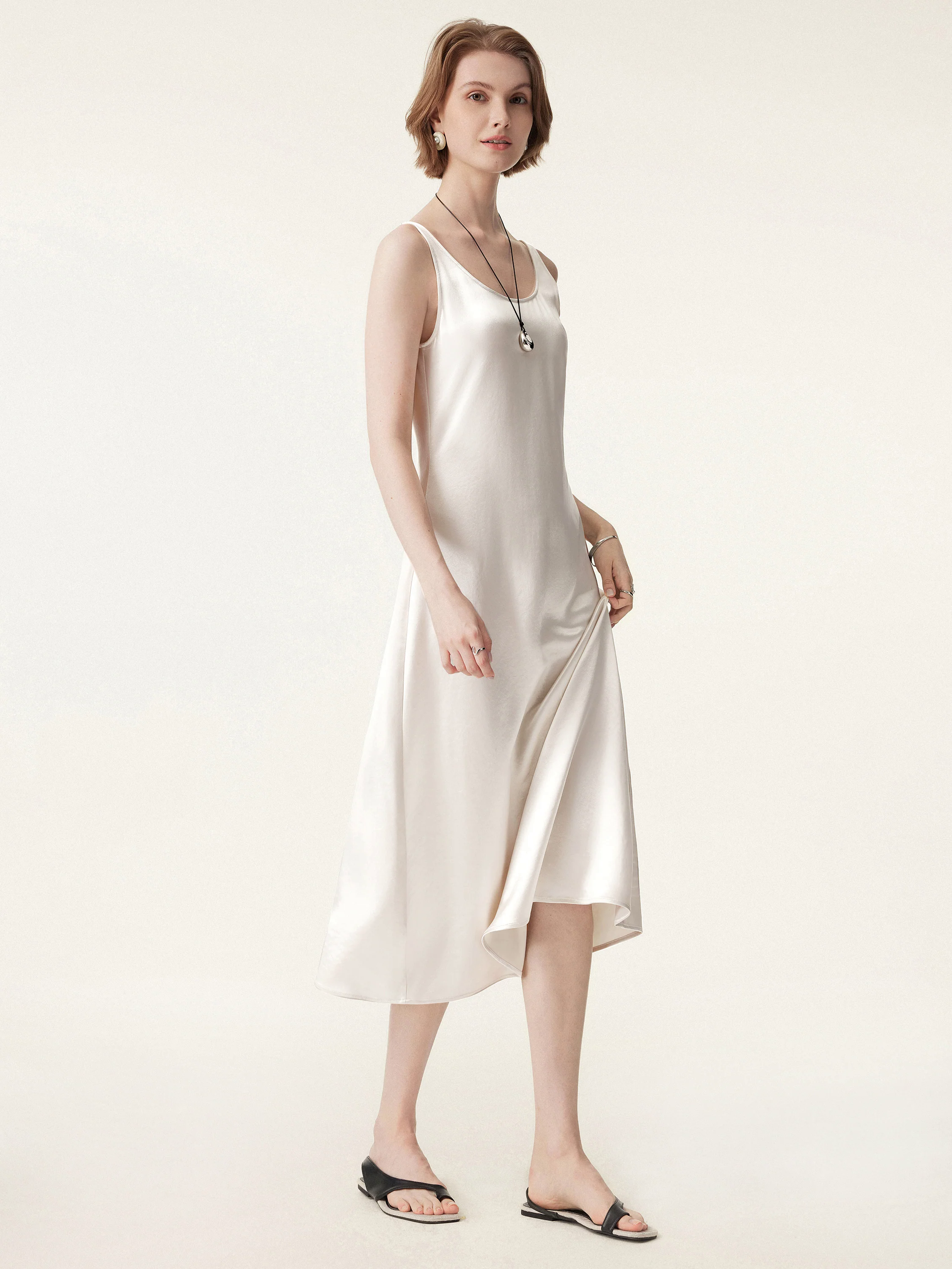 Acetate Scoop Neck Open Back Midi Dress Acetate Scoop Neck Open Back Midi Dress