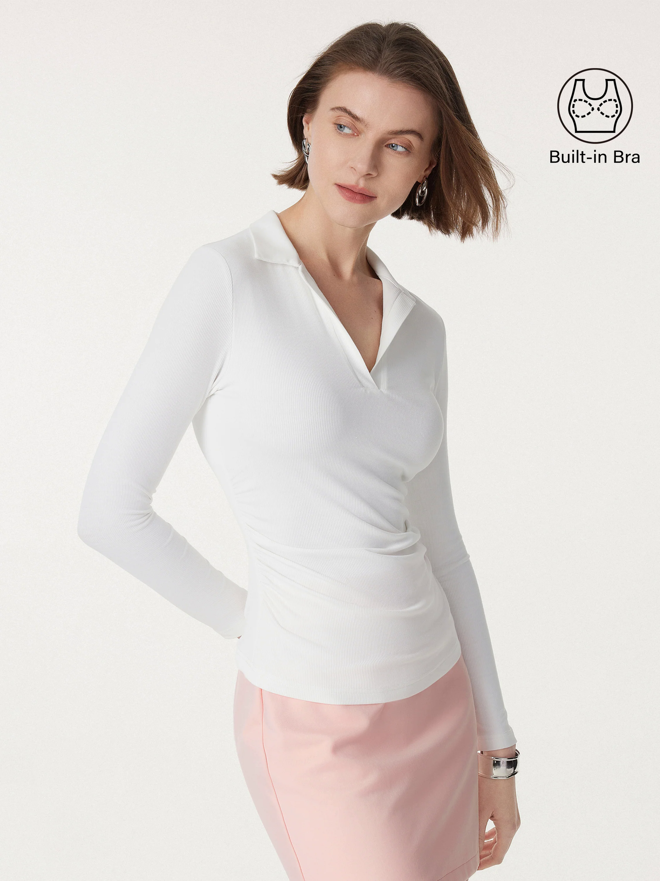 Polo Neck Ribbed Side Ruching Brami Top Polo Neck Ribbed Side Ruching Brami Top