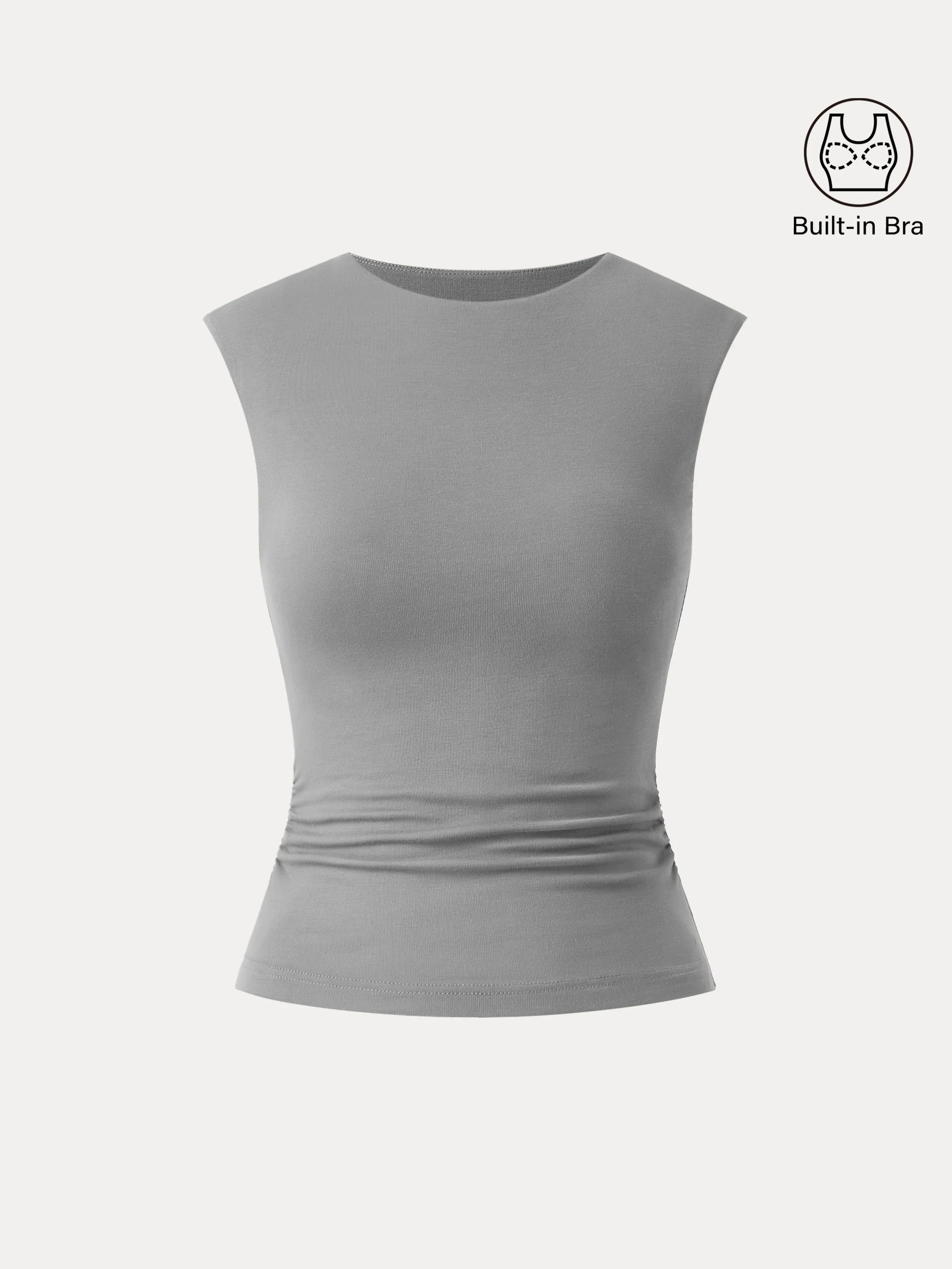 Sleek Crewneck Side Ruched Slimming Brami Tank Sleek Crewneck Side Ruched Slimming Brami Tank
