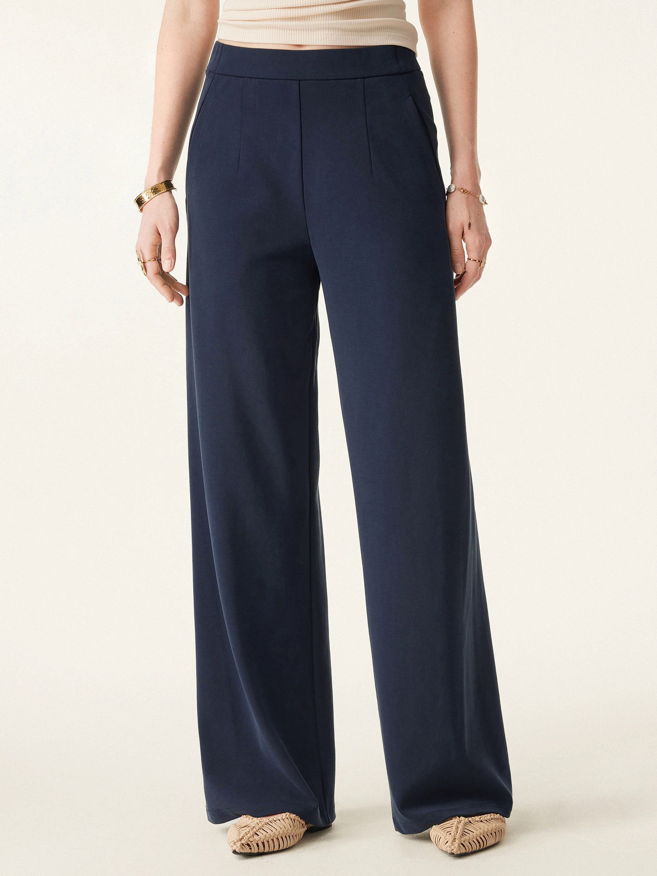 Mid Rise Pull-on Wide Leg Easy Pant with Pockets