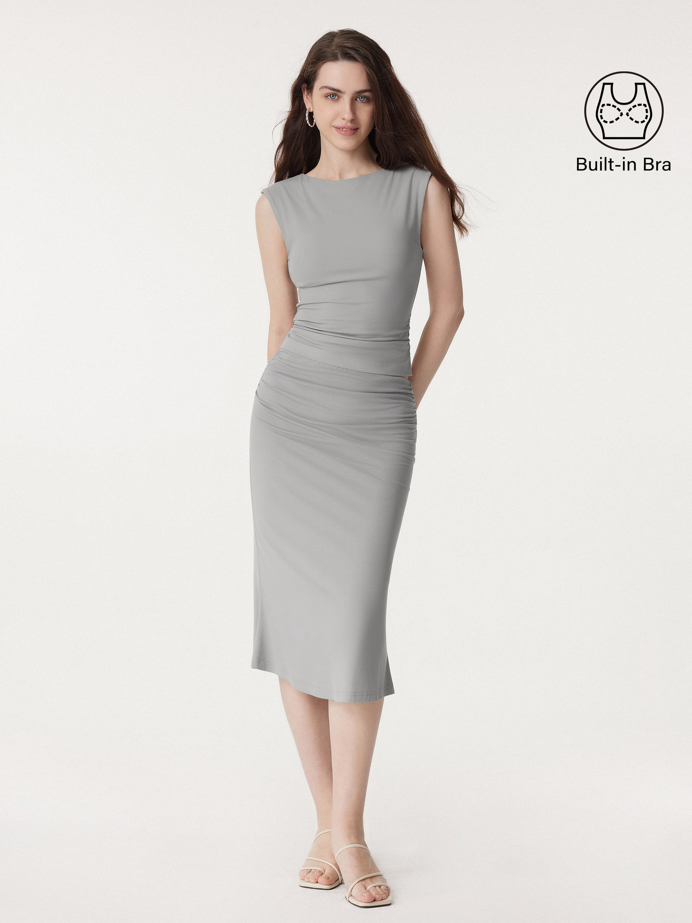 Sleek Crewneck Side Ruched Slimming Brami Tank Sleek Crewneck Side Ruched Slimming Brami Tank