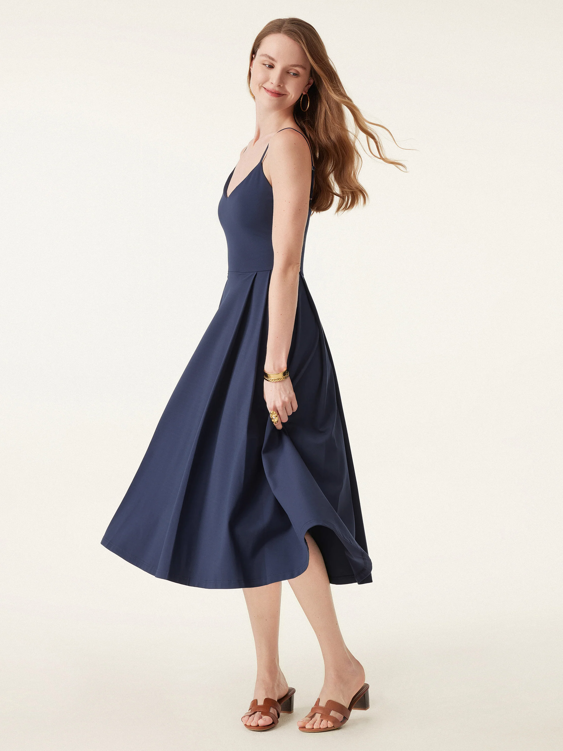 Bamboo Ponte V-neck Fit-and-flare Midi Brami Sundress with Pockets Bamboo Ponte V-neck Fit-and-flare Midi Brami Sundress with Pockets