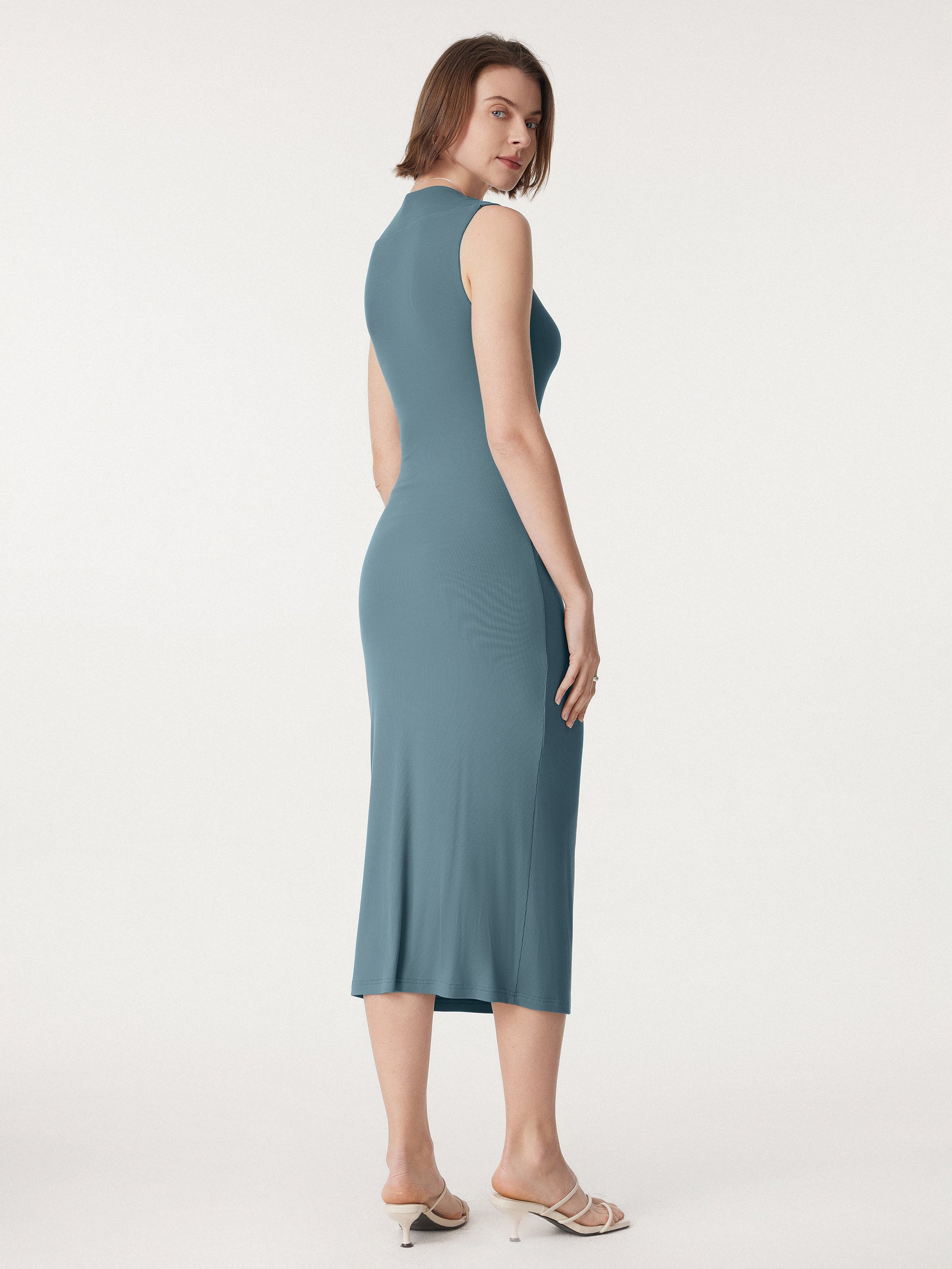 Square Neck Side Ruched Sleeveless Brami Midi Dress Square Neck Side Ruched Sleeveless Brami Midi Dress