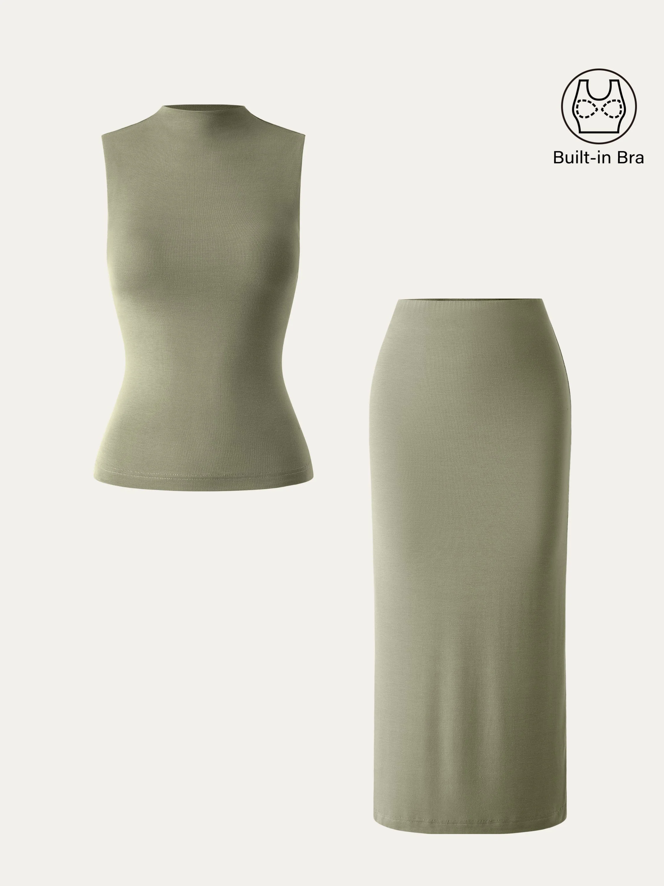2Pcs Set Mockneck Brami Tank & Column Maxi Skirt 2Pcs Set Mockneck Brami Tank & Column Maxi Skirt