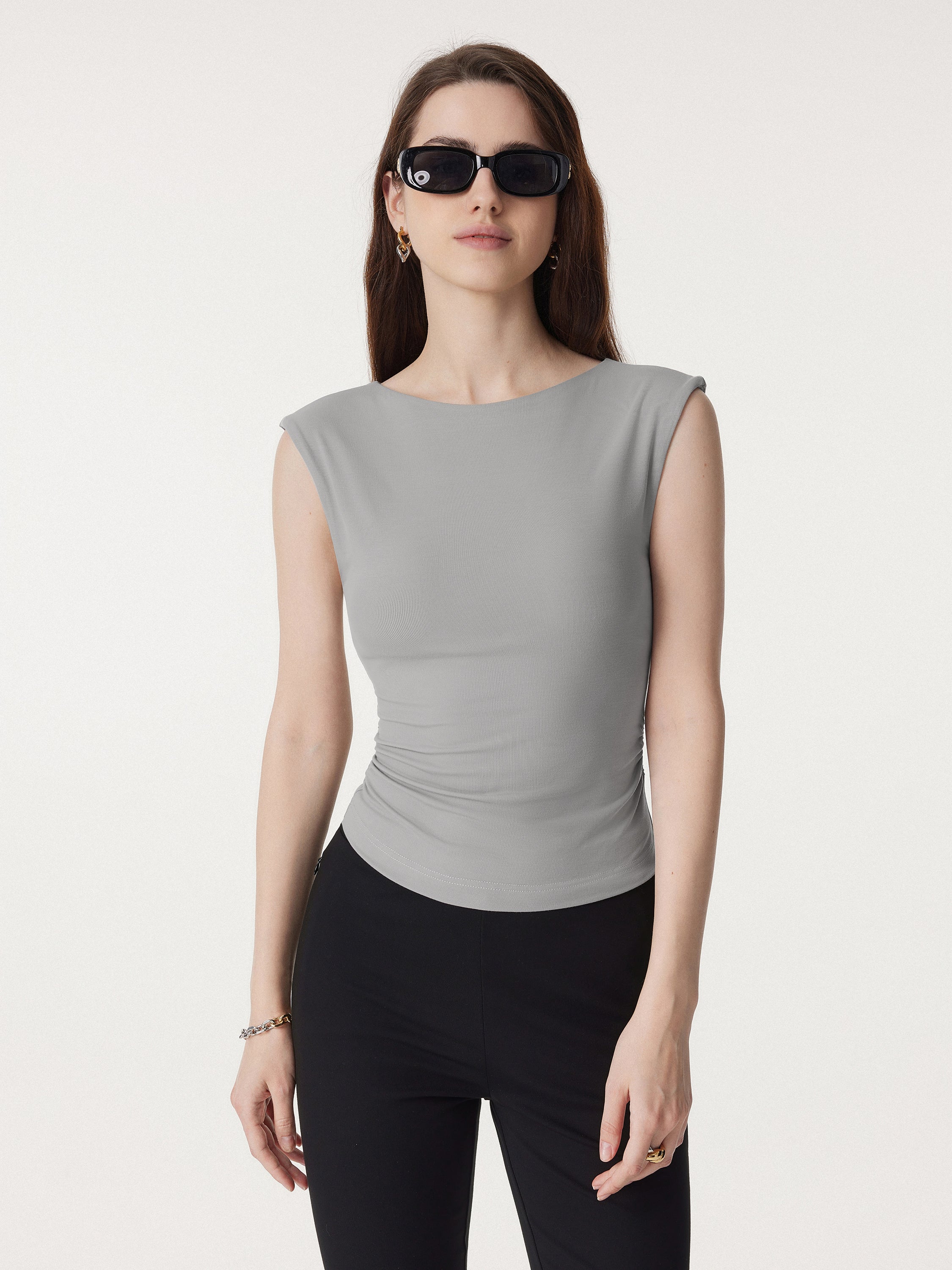 Sleek Crewneck Side Ruched Slimming Brami Tank Sleek Crewneck Side Ruched Slimming Brami Tank