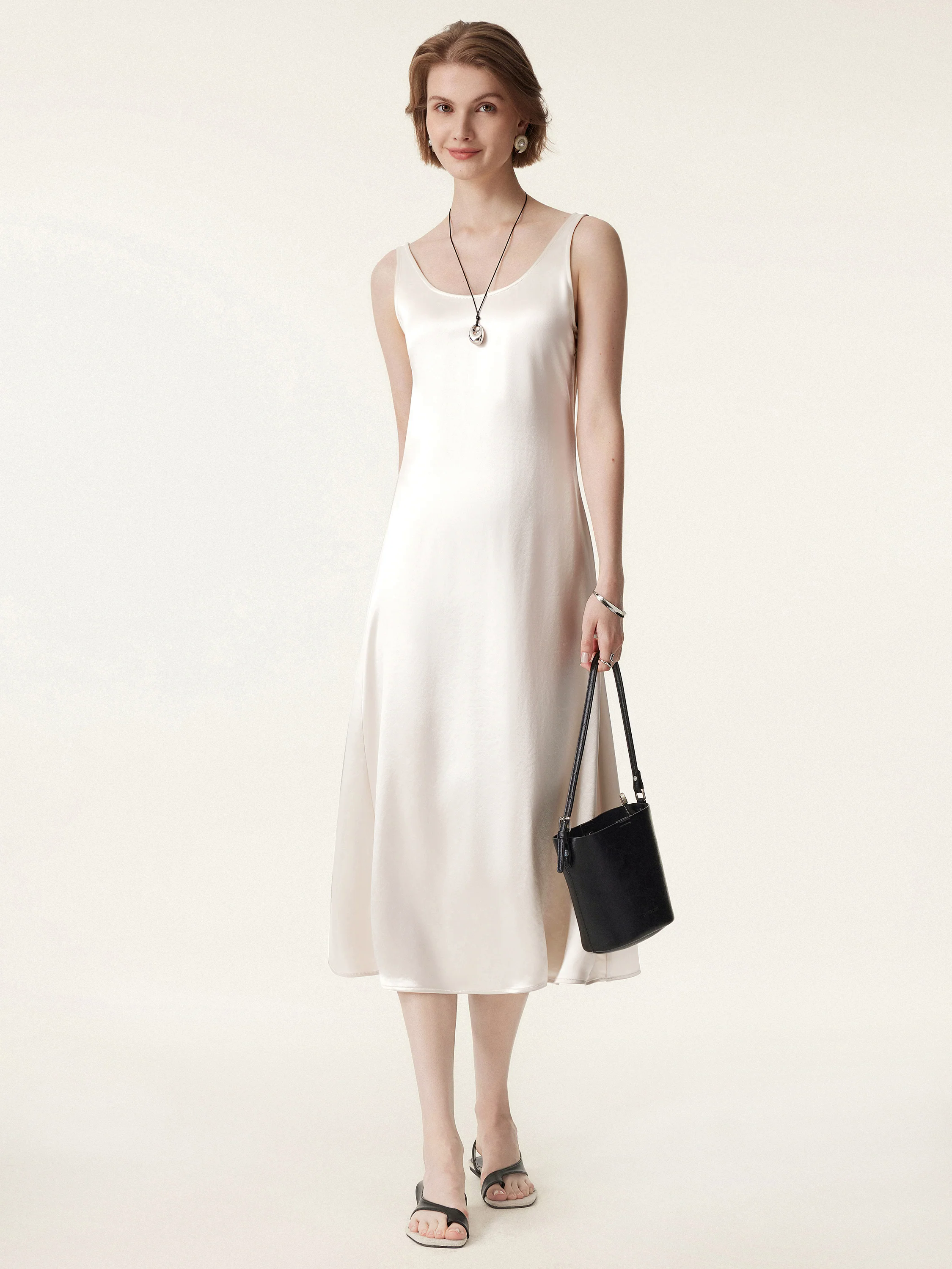 Acetate Scoop Neck Open Back Midi Dress Acetate Scoop Neck Open Back Midi Dress