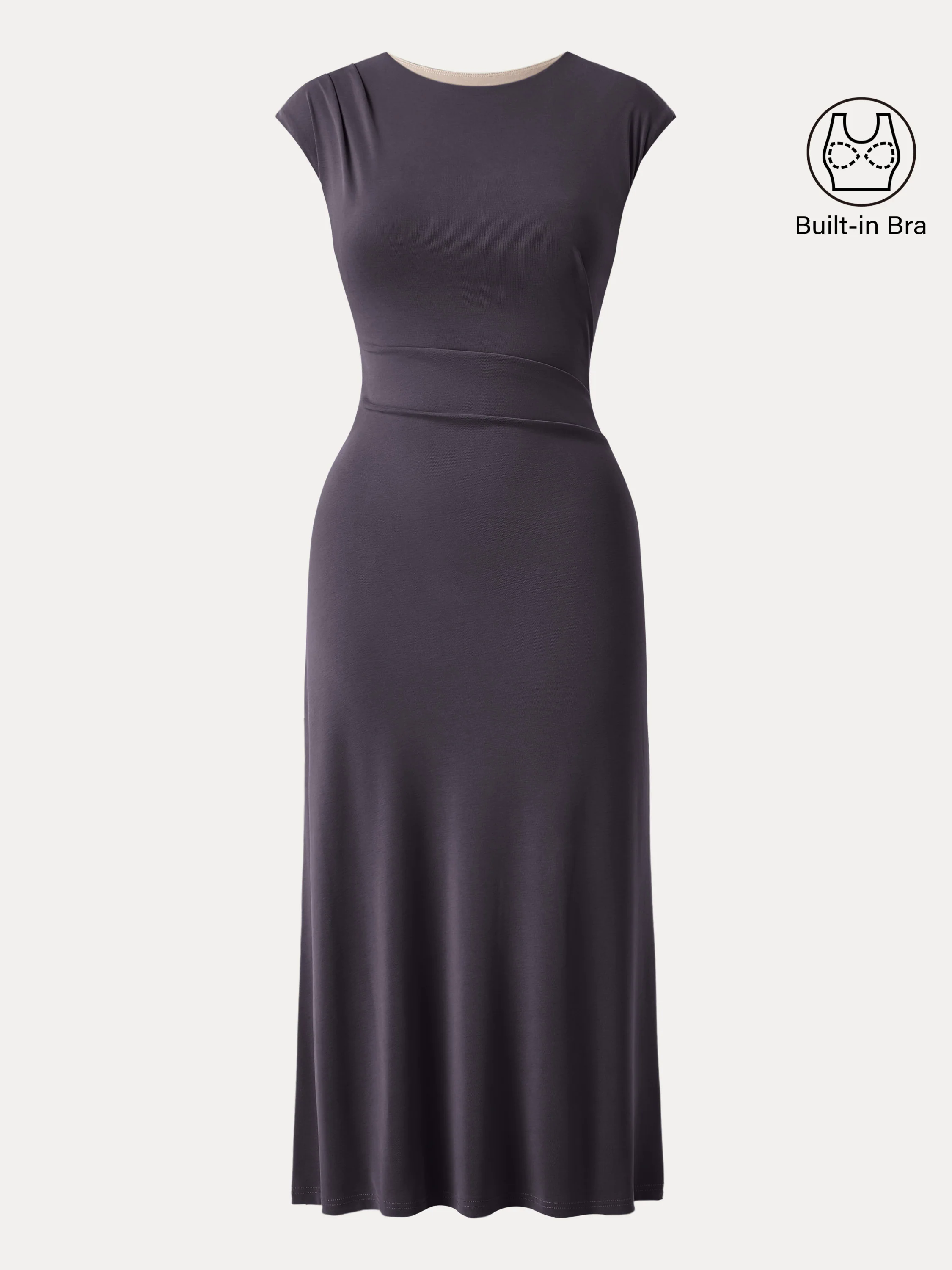 Flowy Sandwashed Crewneck Cap Sleeve Ruched Flared Maxi Brami Dress