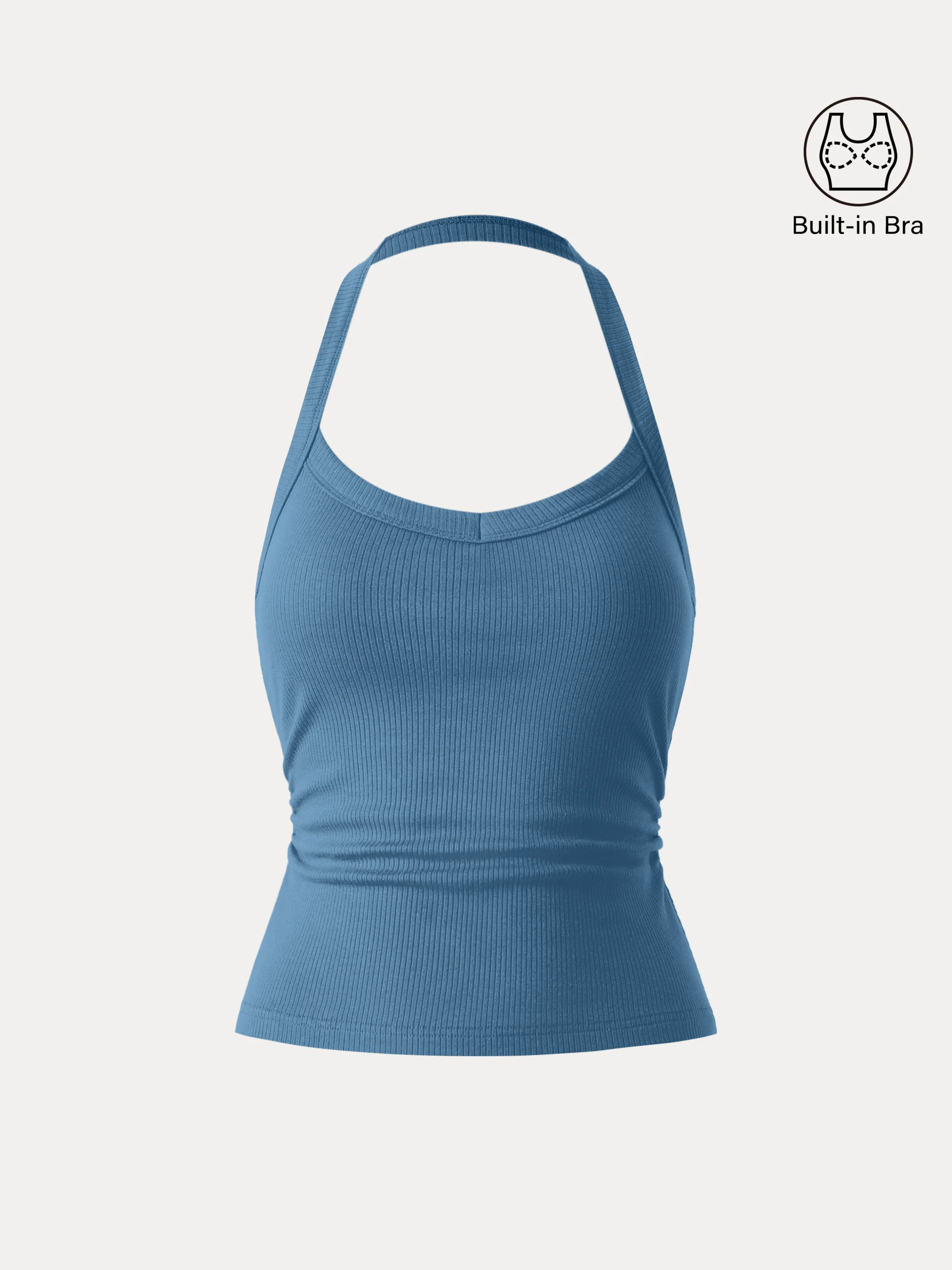 Halter Neck Side Ruched Ribbed Brami Tank Halter Neck Side Ruched Ribbed Brami Tank