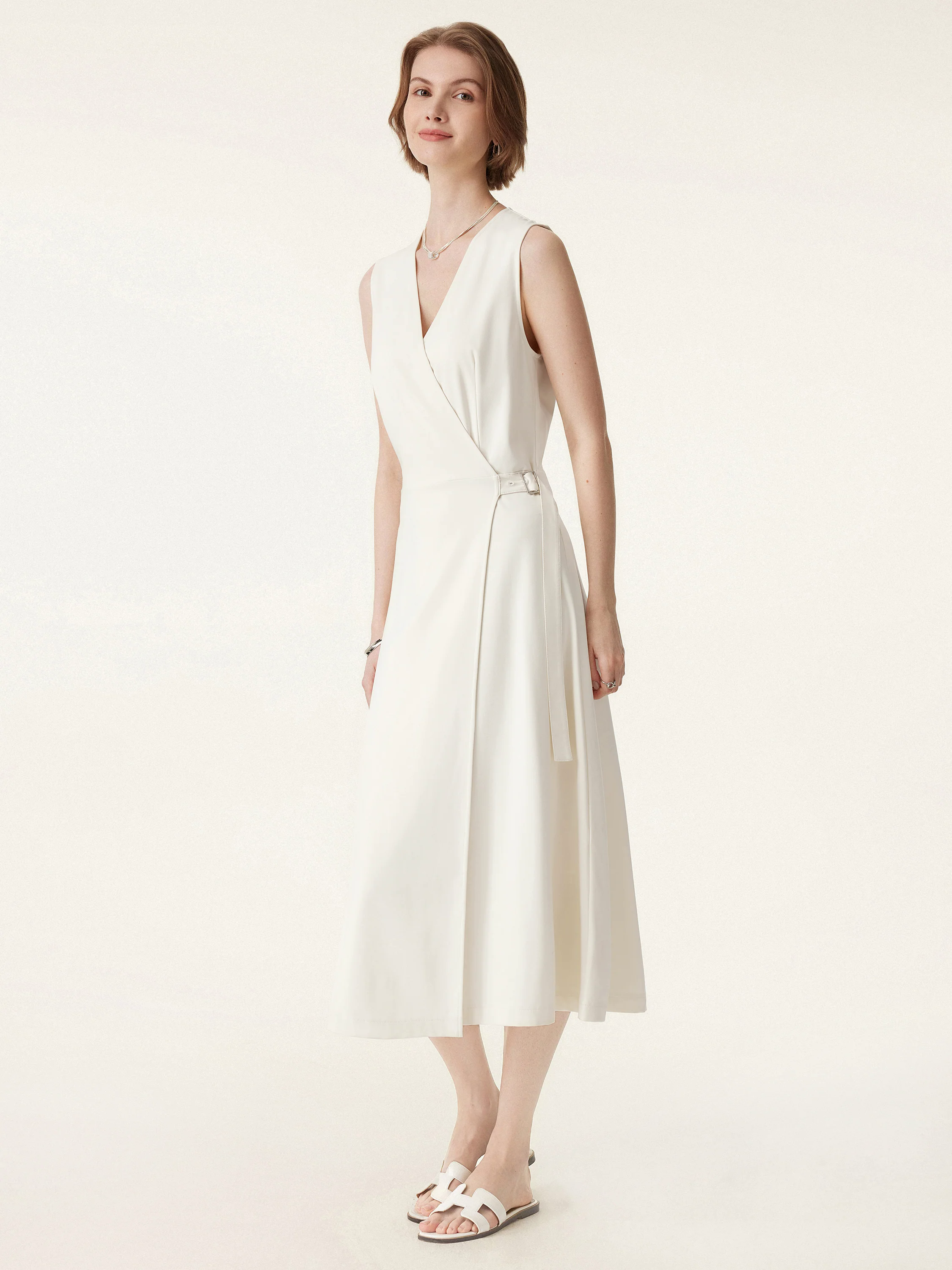 Surplice Adjustable Side-belt Midi Dress Surplice Adjustable Side-belt Midi Dress