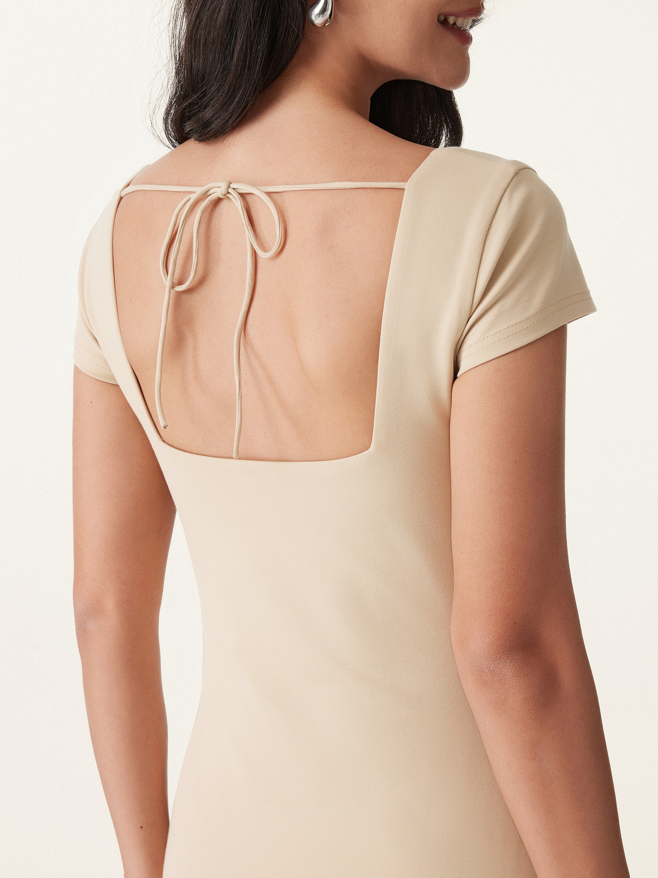 Diamond Neck Open Back Midi New Airy Brami Dress Diamond Neck Open Back Midi New Airy Brami Dress