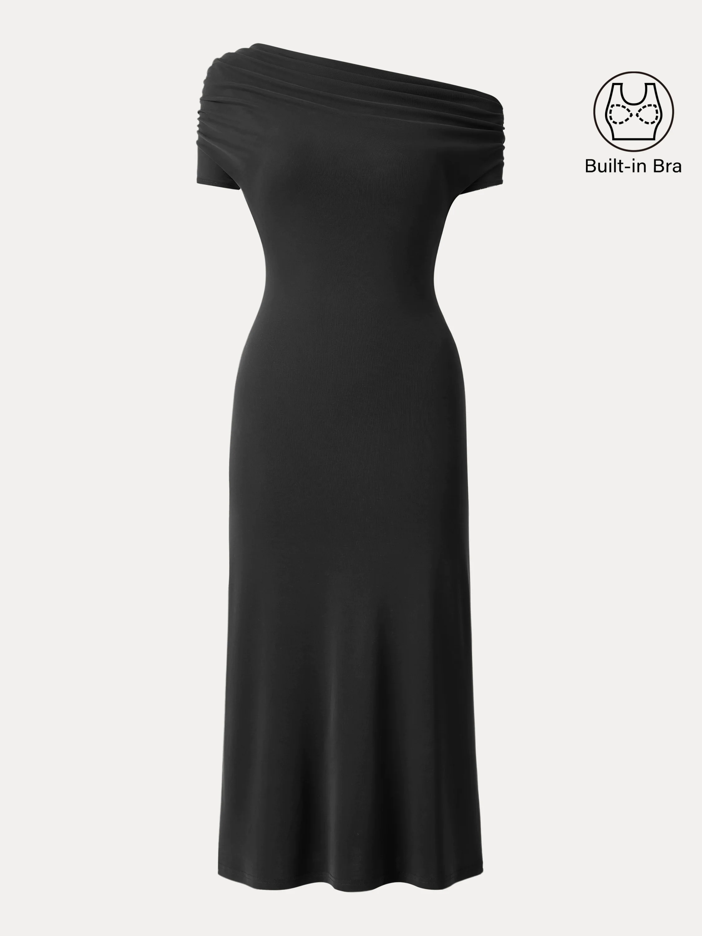 Sandwashed Asymmetrical Neck Short Sleeve Midi Brami Dress Sandwashed Asymmetrical Neck Short Sleeve Midi Brami Dress