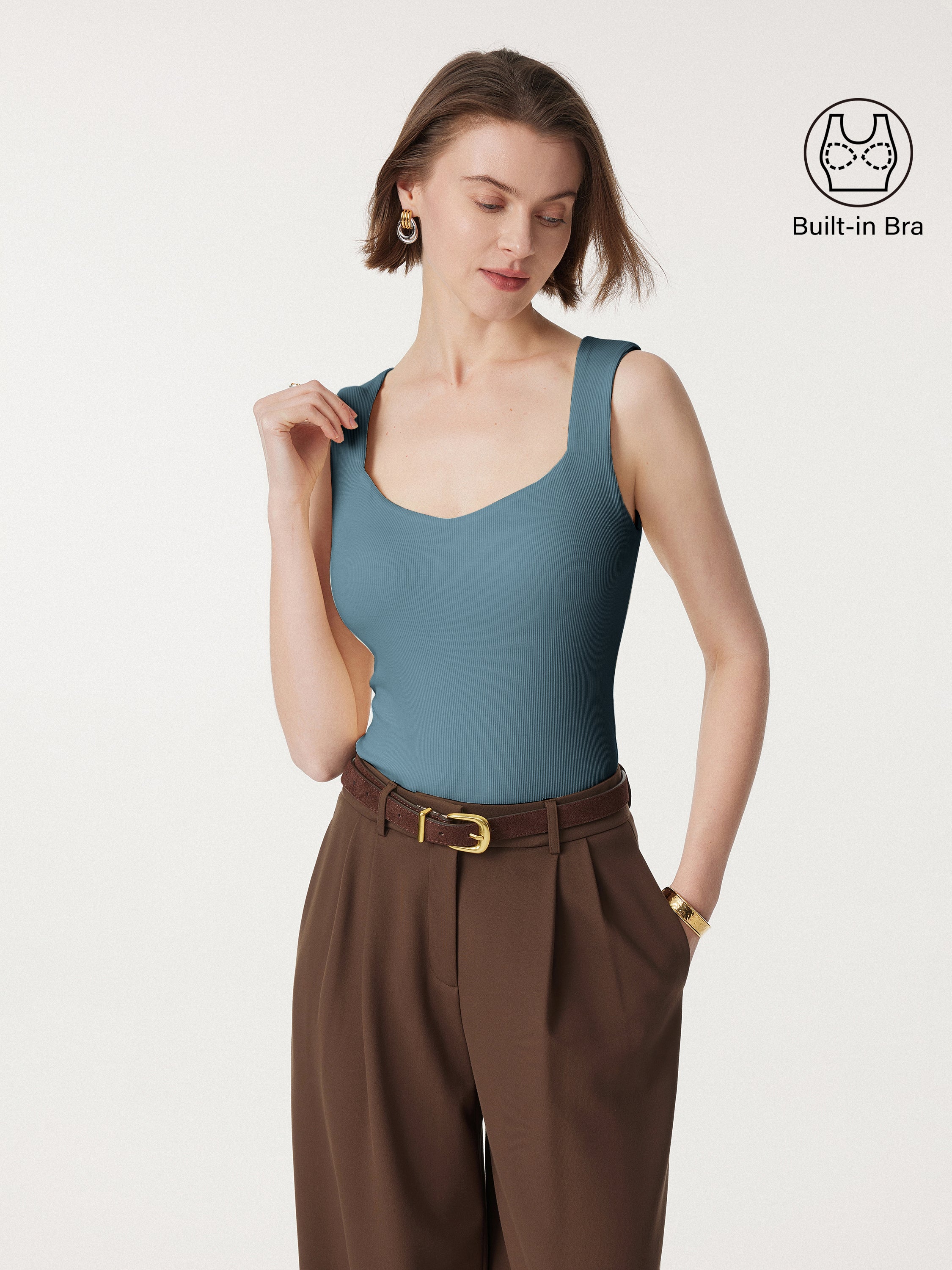 Diamond Neck Ribbed New Airy Brami Tank Diamond Neck Ribbed New Airy Brami Tank