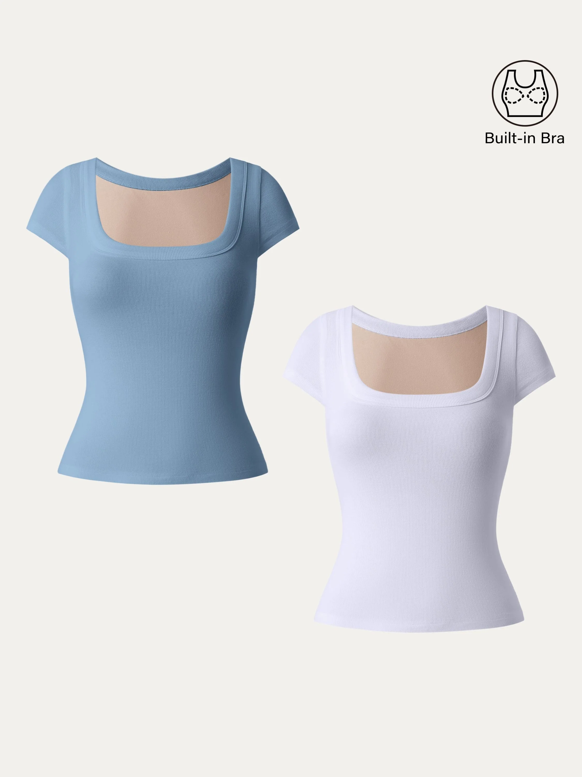 2Pcs Set Stretch Cotton Square Neck Cap Sleeve Brami