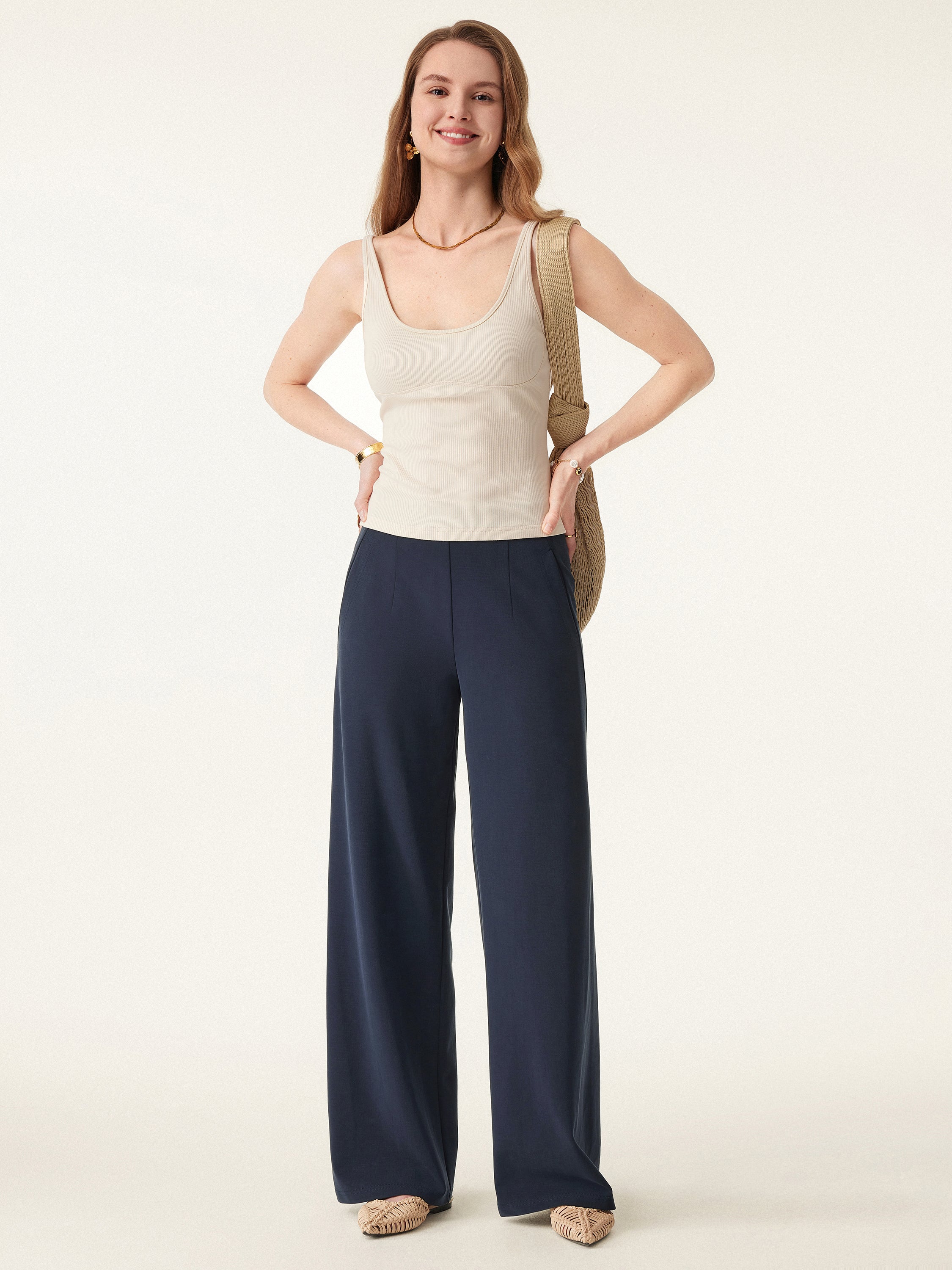 Mid Rise Pull-on Wide Leg Easy Pant with Pockets
