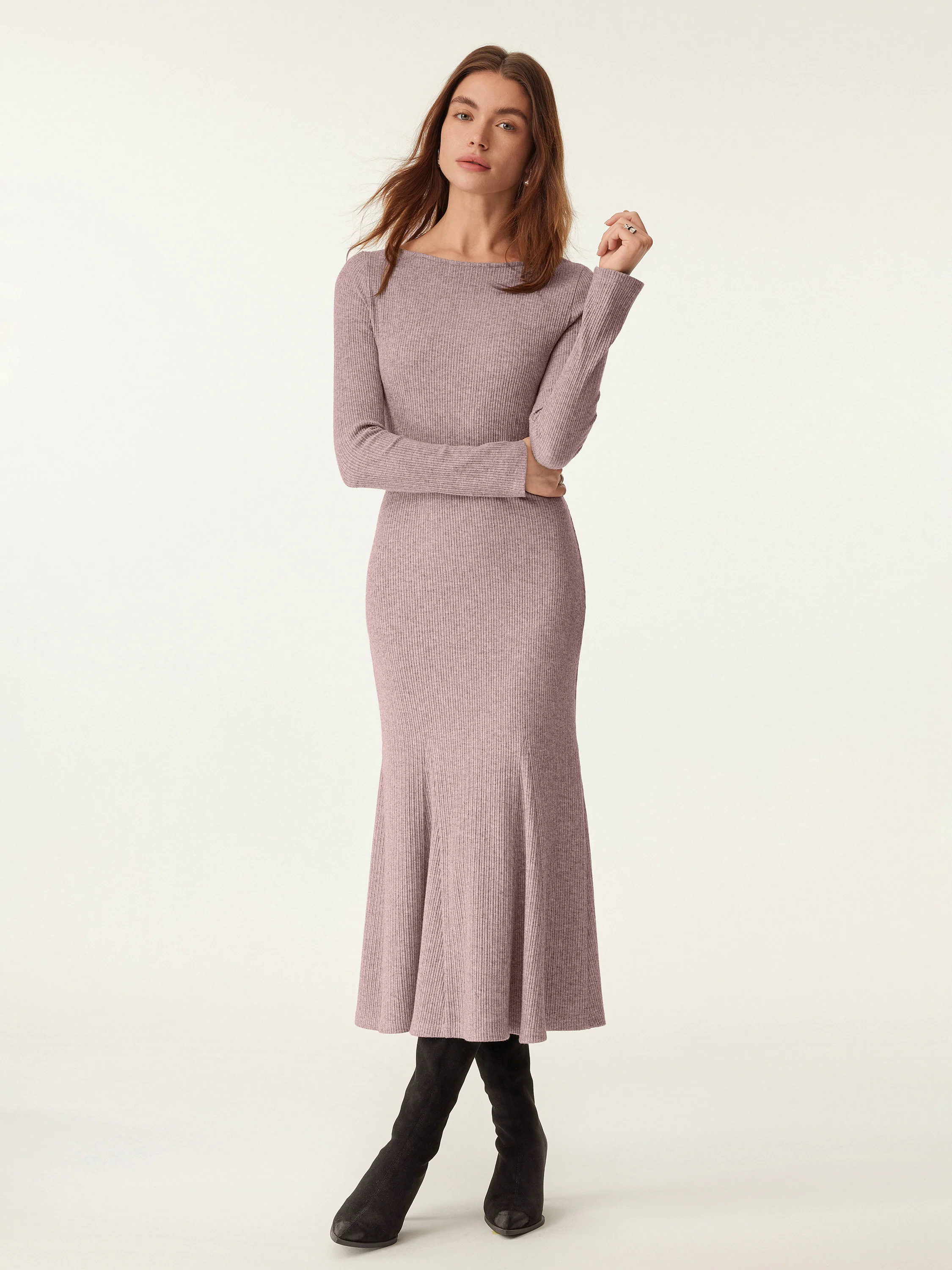 Boatneck Flare Midi Dress Boatneck Flare Midi Dress