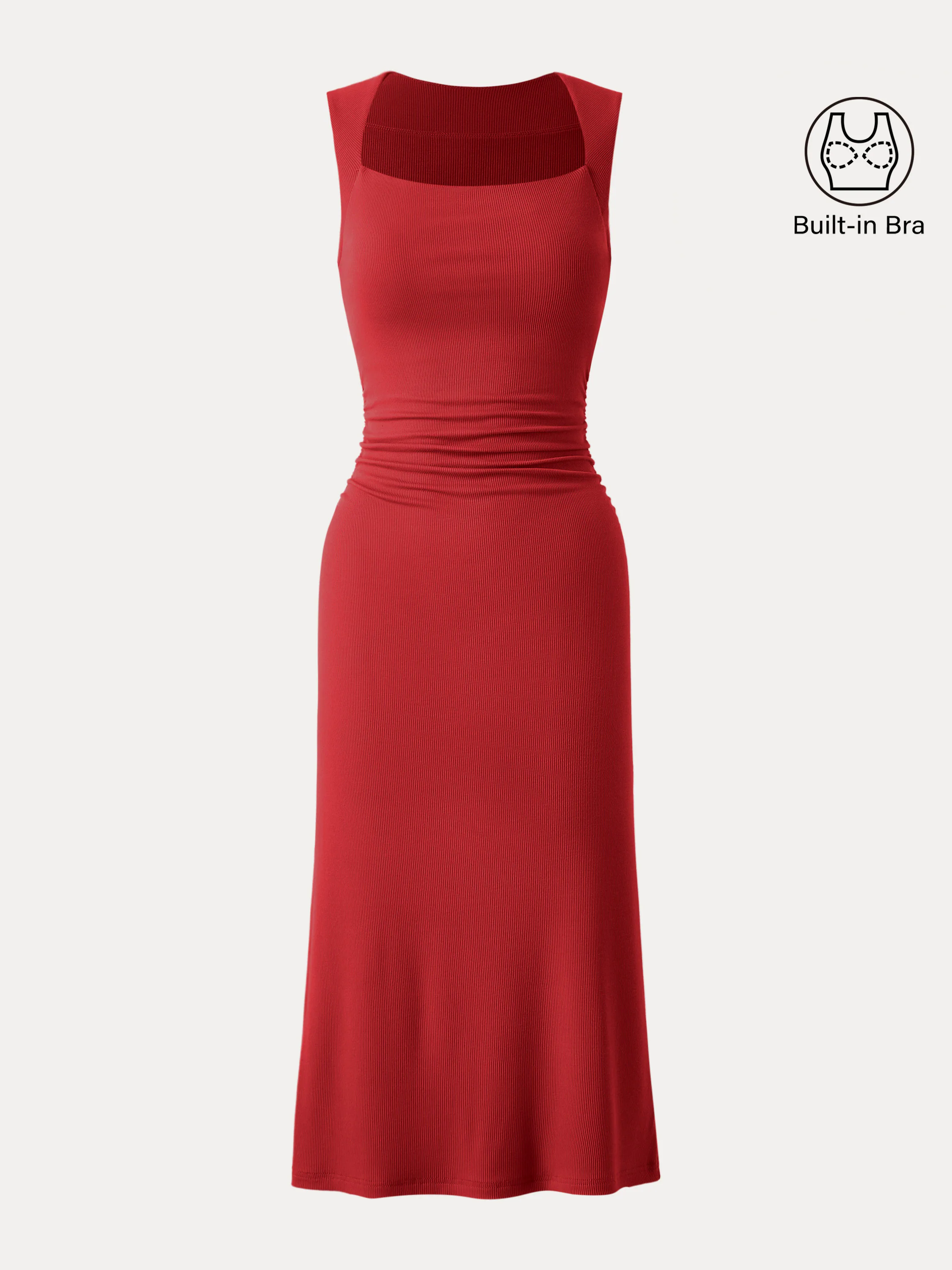 Square Neck Side Ruched Sleeveless Brami Midi Dress Square Neck Side Ruched Sleeveless Brami Midi Dress