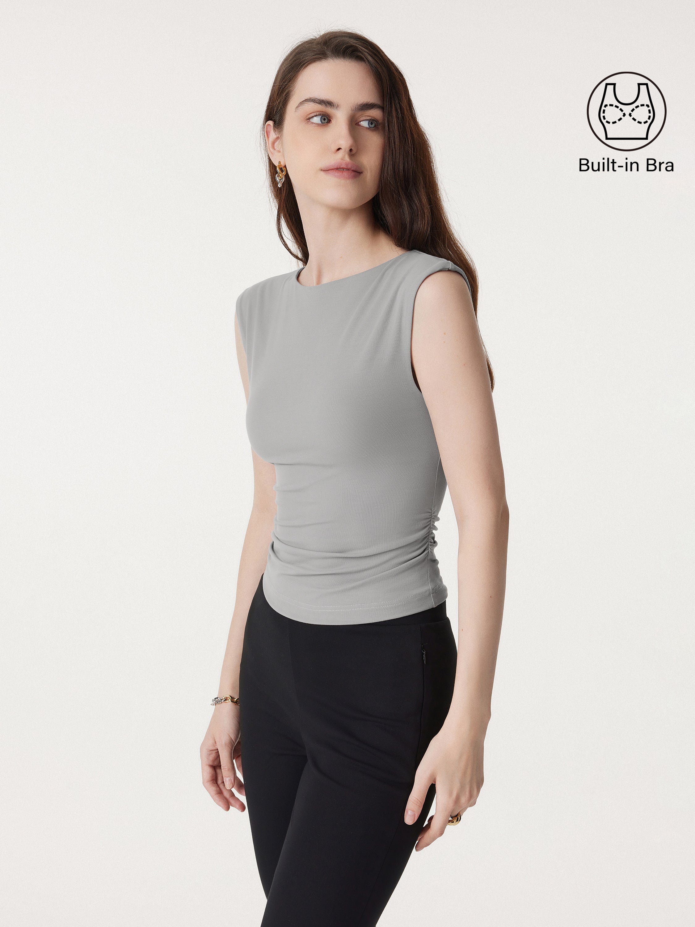 Sleek Crewneck Side Ruched Slimming Brami Tank