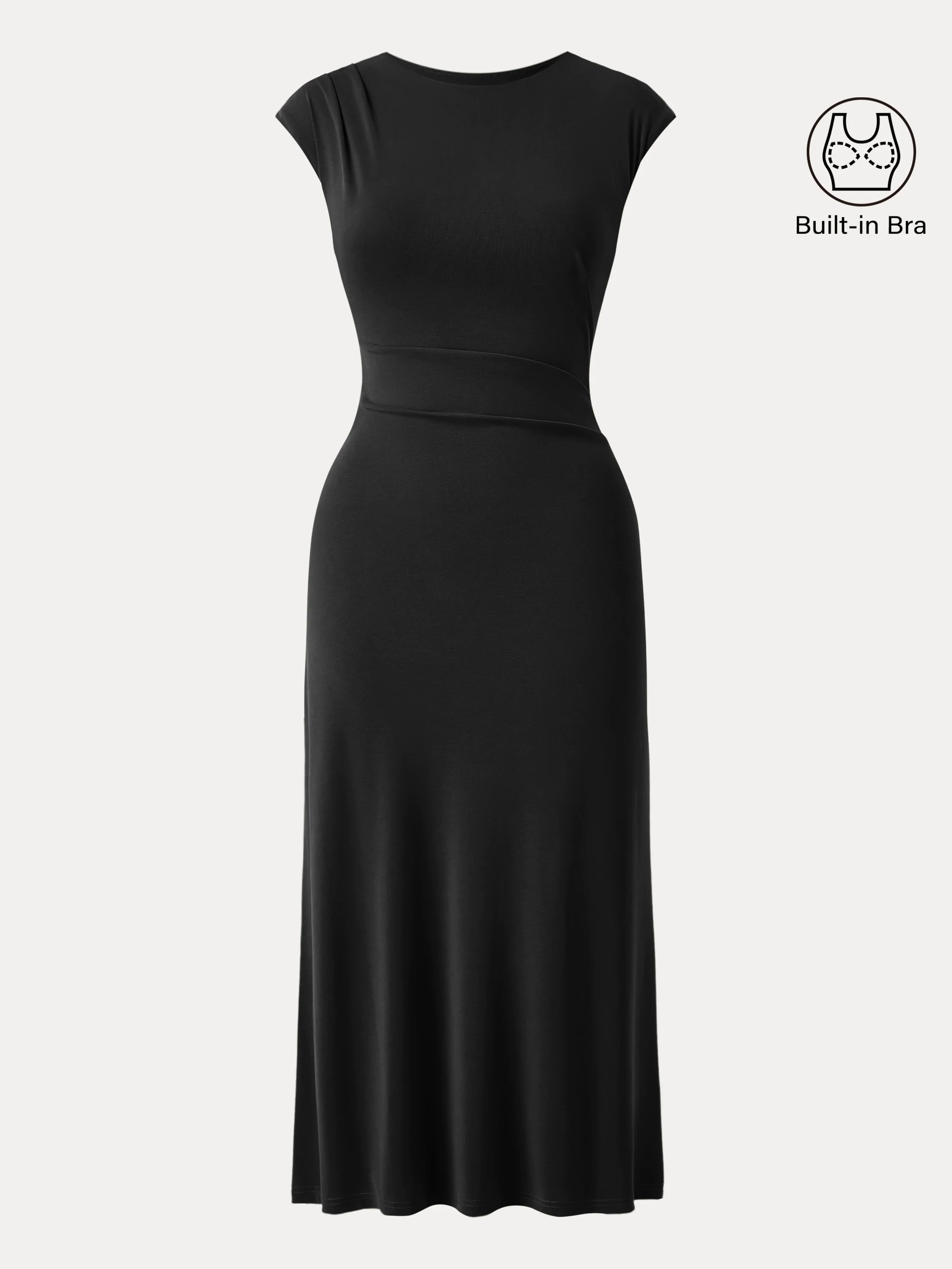 Flowy Sandwashed Crewneck Cap Sleeve Ruched Flared Maxi Brami Dress