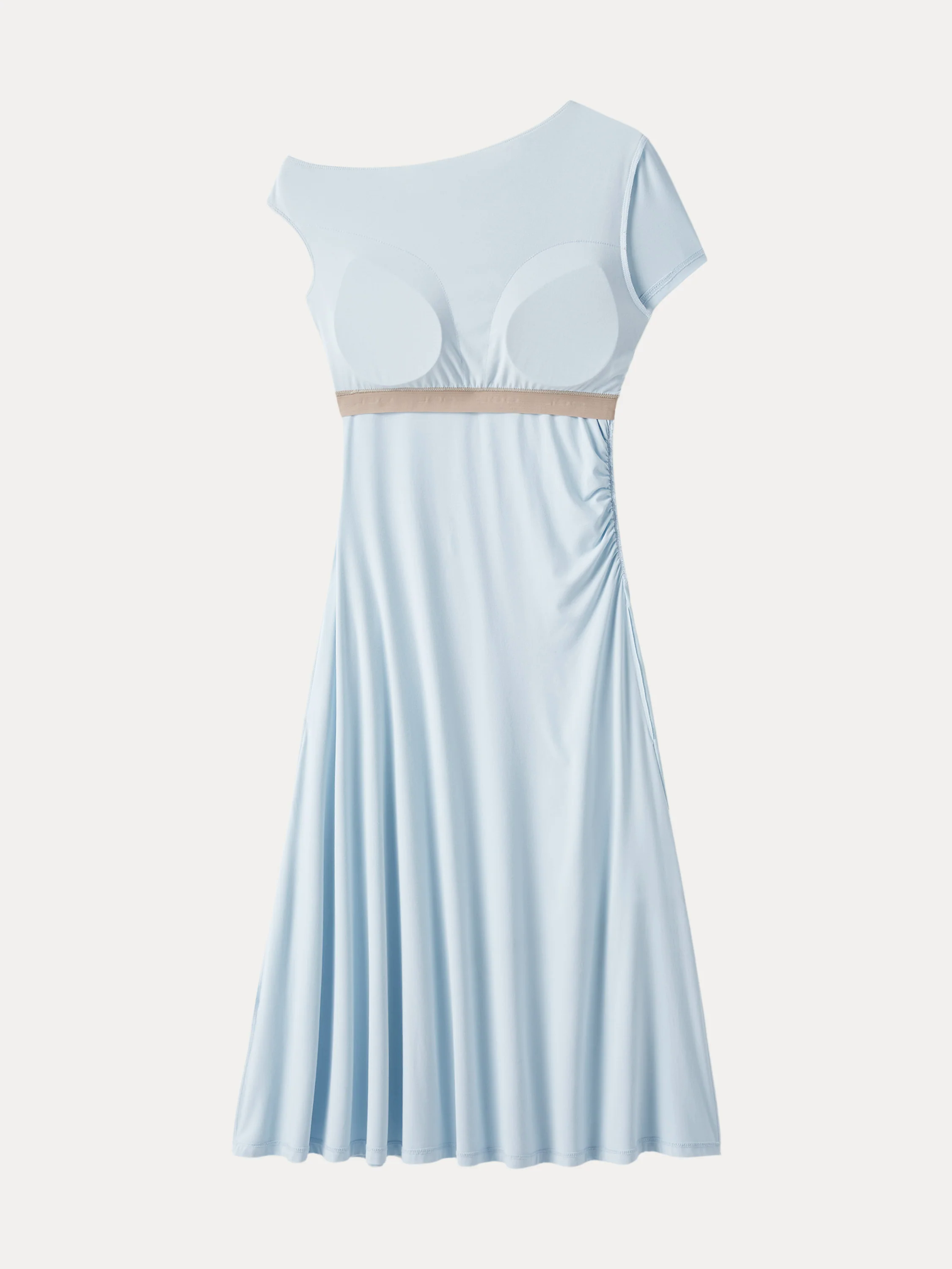 Asymmetrical Shoulder Side Ruched Midi Brami Dress Asymmetrical Shoulder Side Ruched Midi Brami Dress