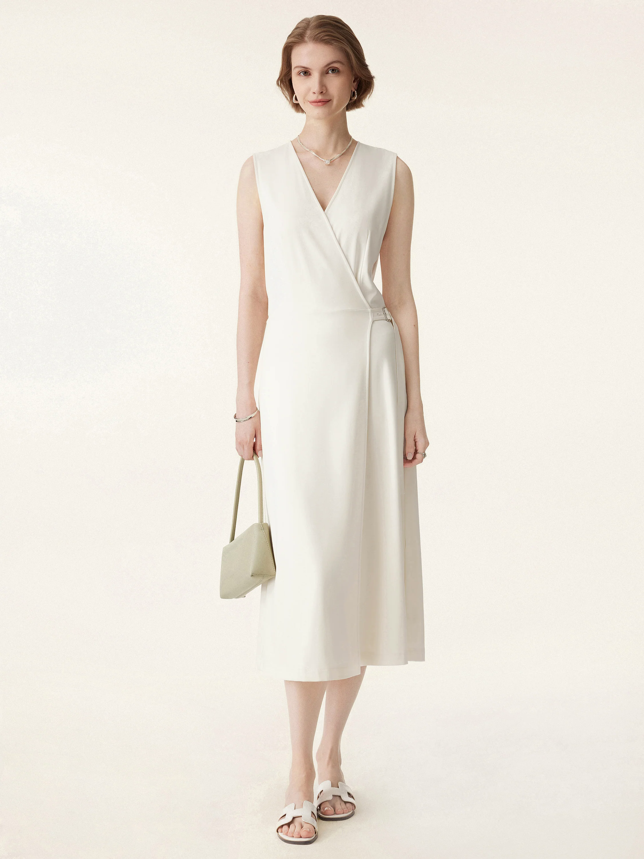 Surplice Adjustable Side-belt Midi Dress Surplice Adjustable Side-belt Midi Dress