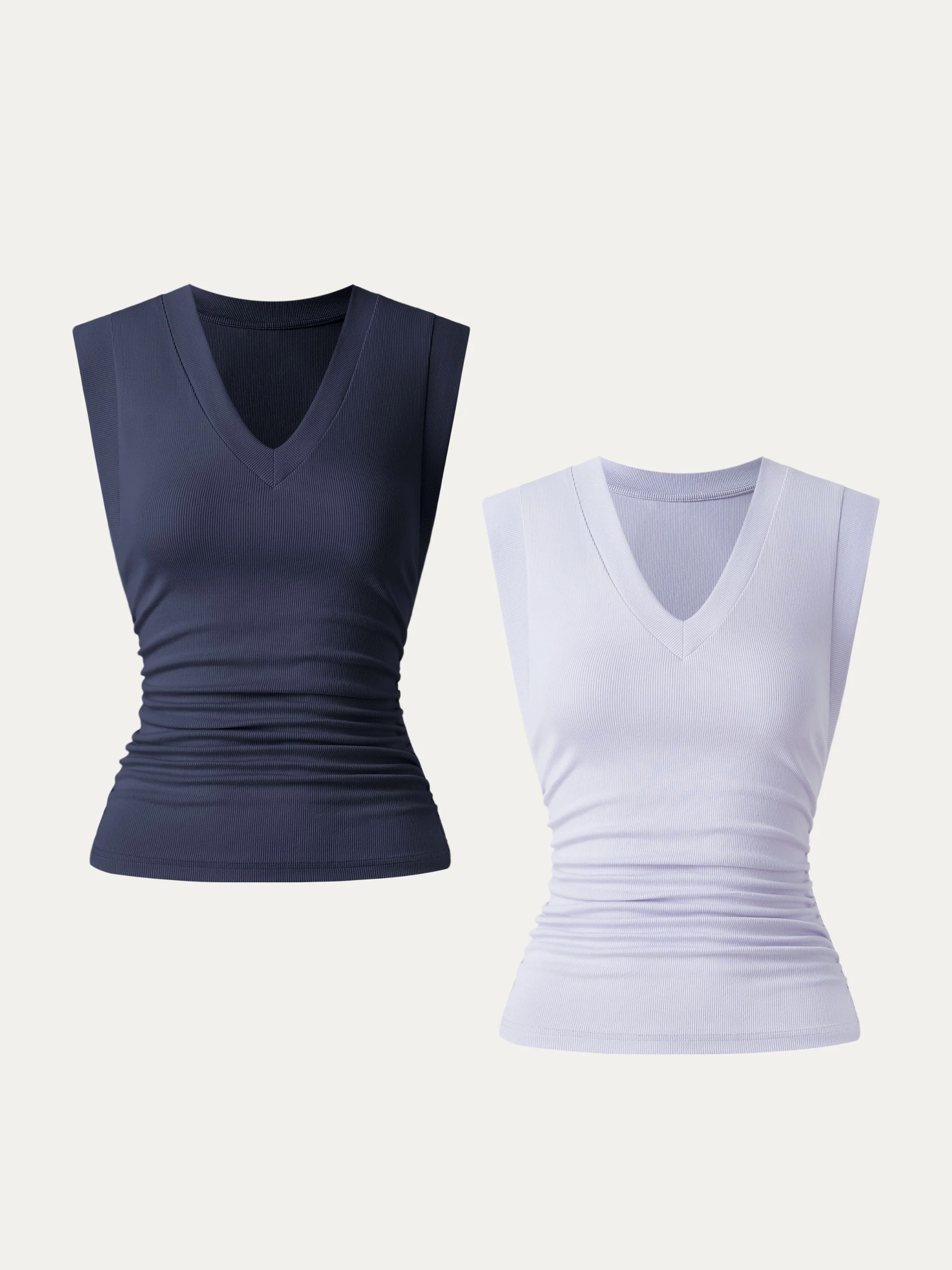 2Pcs Set Stretch Cotton V-neck Side Ruched Muscle Tee 2Pcs Set Stretch Cotton V-neck Side Ruched Muscle Tee