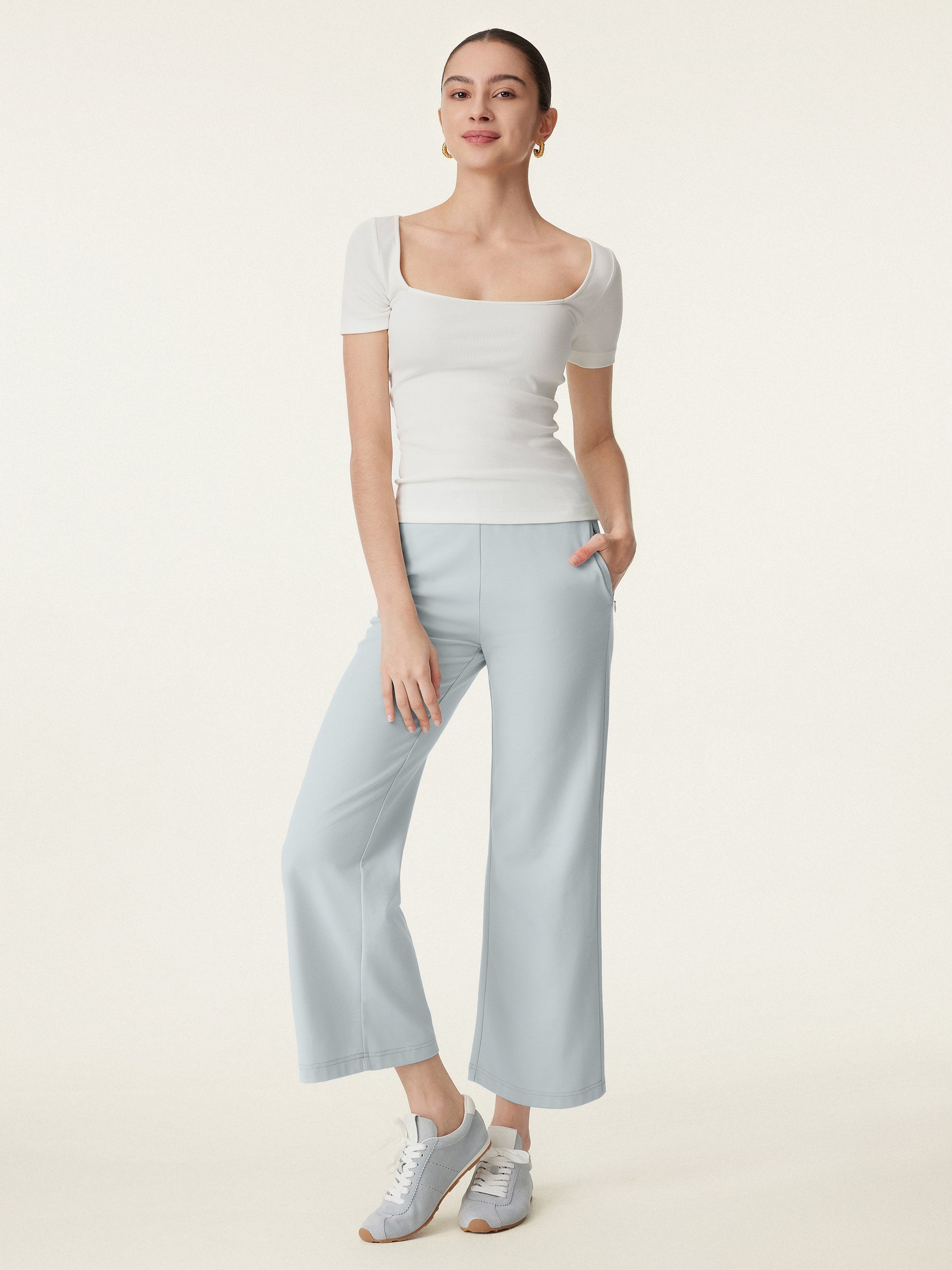 Mid Rise Cropped Flare Pants with Pockets Mid Rise Cropped Flare Pants with Pockets