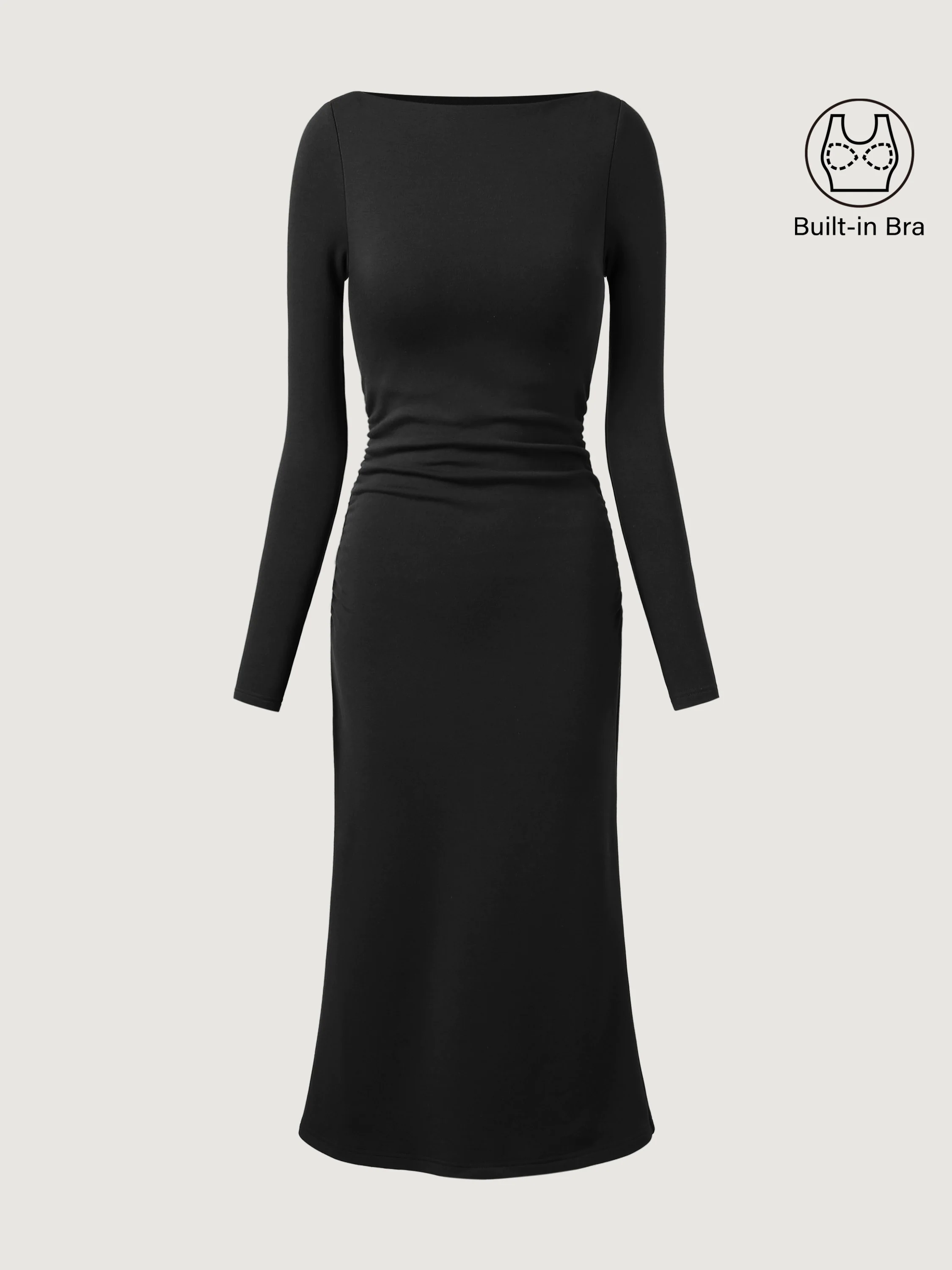 Thermal Boatneck Ruched Sides Brami Midi Dress Thermal Boatneck Ruched Sides Brami Midi Dress