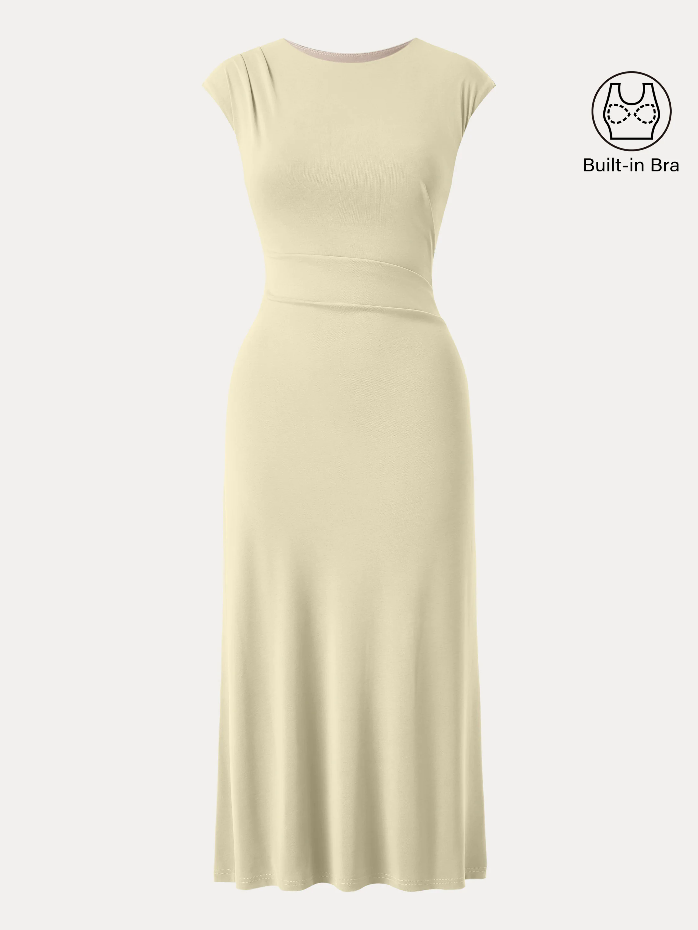 Flowy Sandwashed Crewneck Cap Sleeve Ruched Flared Maxi Brami Dress
