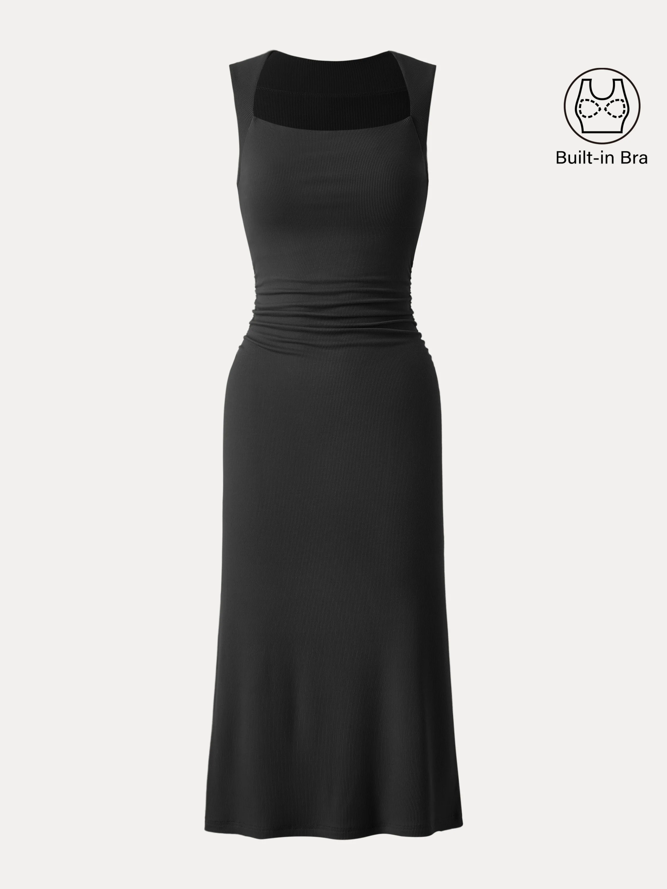 Square Neck Side Ruched Sleeveless Brami Midi Dress Square Neck Side Ruched Sleeveless Brami Midi Dress