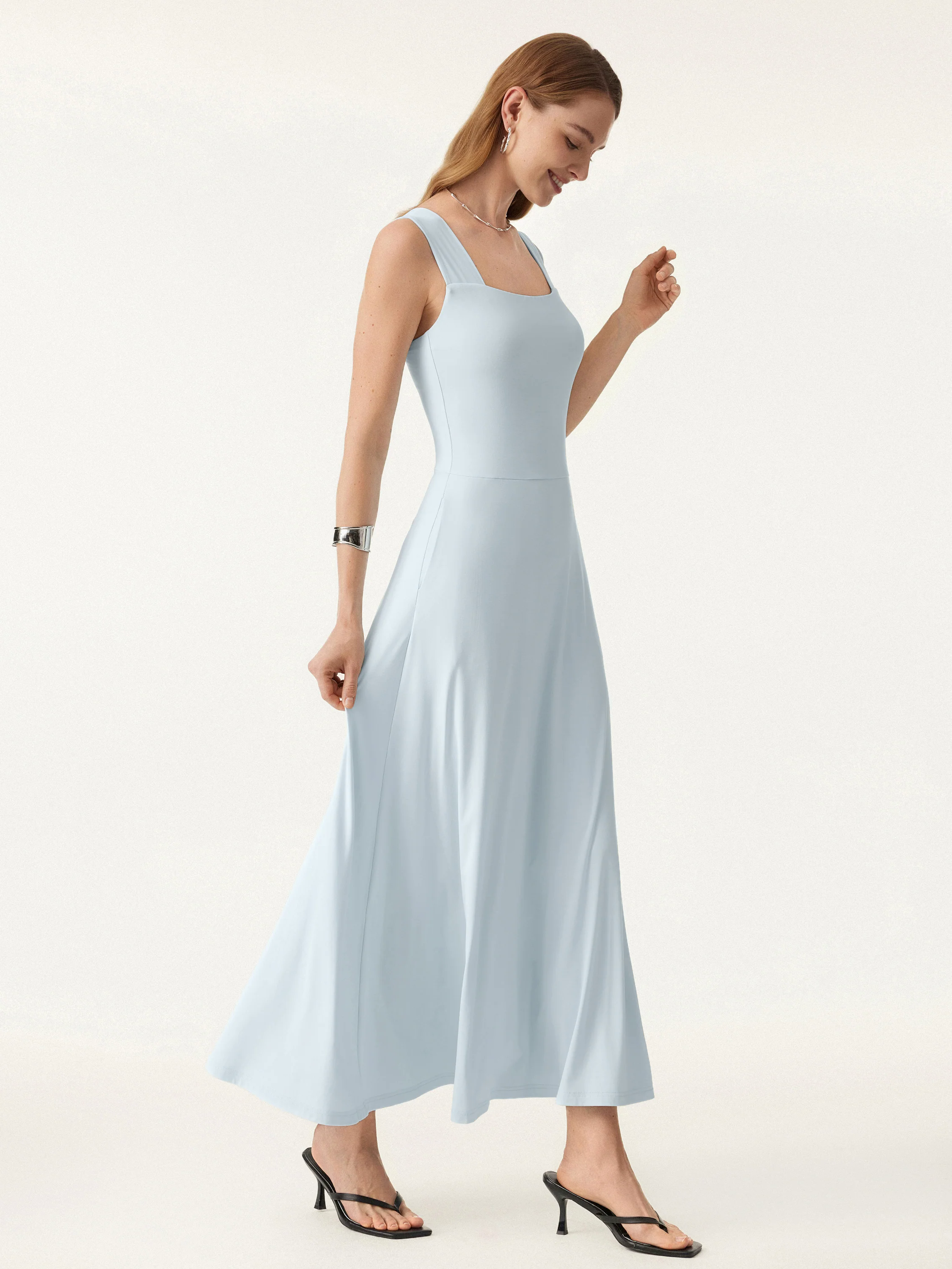 Flowy Square Neck Wide Straps Midi Brami Dress with Pockets Flowy Square Neck Wide Straps Midi Brami Dress with Pockets