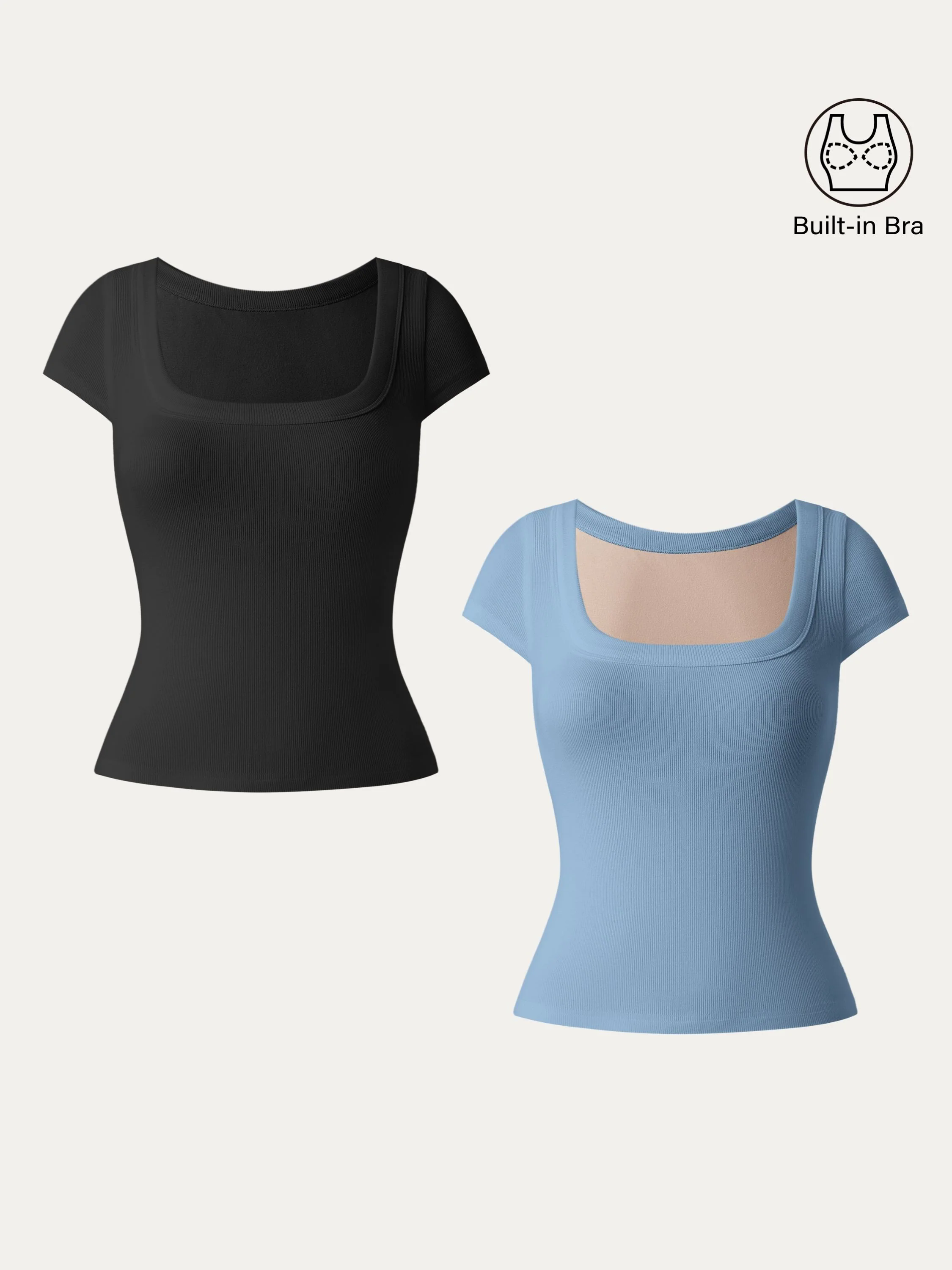 2Pcs Set Stretch Cotton Square Neck Cap Sleeve Brami 2Pcs Set Stretch Cotton Square Neck Cap Sleeve Brami