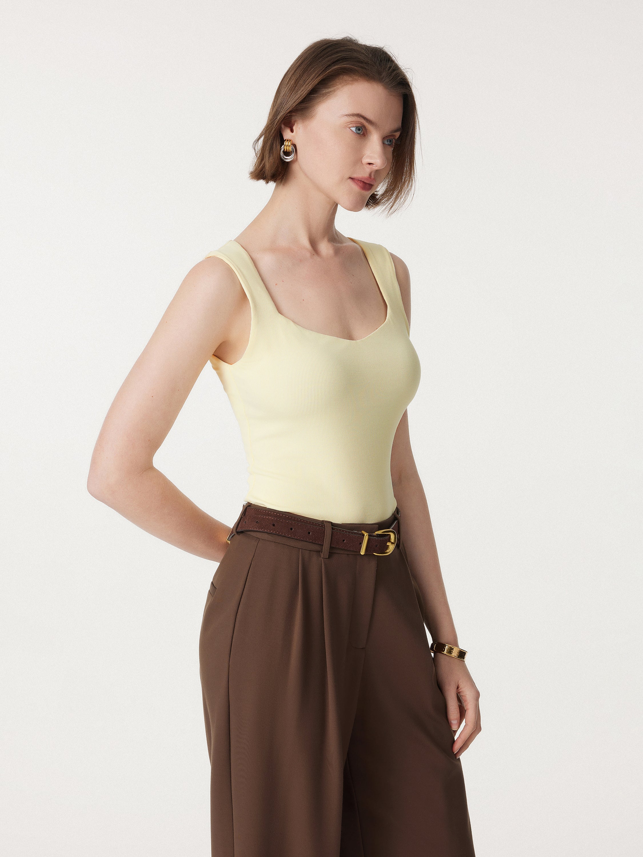 Diamond Neck Ribbed New Airy Brami Tank Diamond Neck Ribbed New Airy Brami Tank
