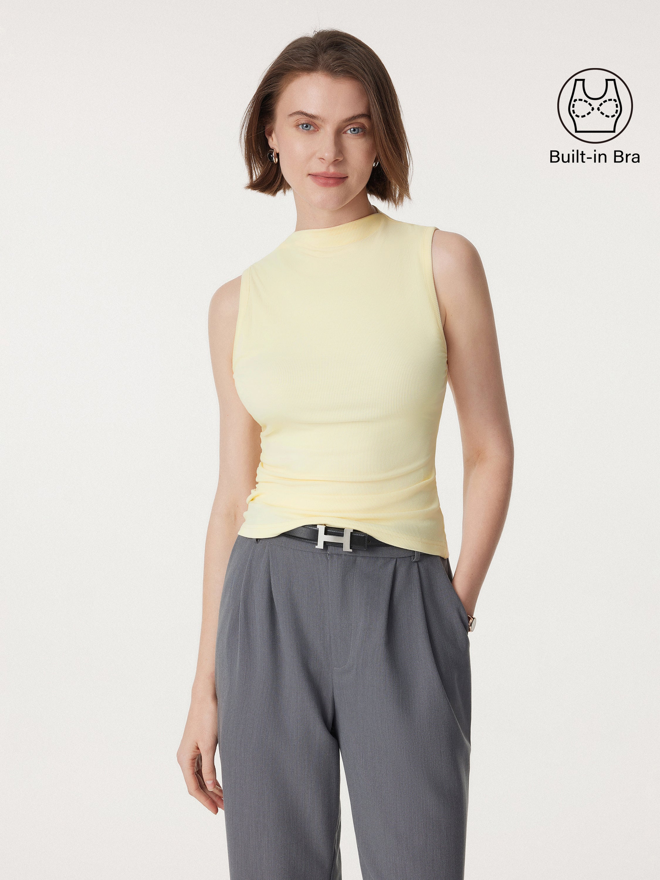Mockneck Side Ruched Sculpt New Airy Brami Tank Mockneck Side Ruched Sculpt New Airy Brami Tank