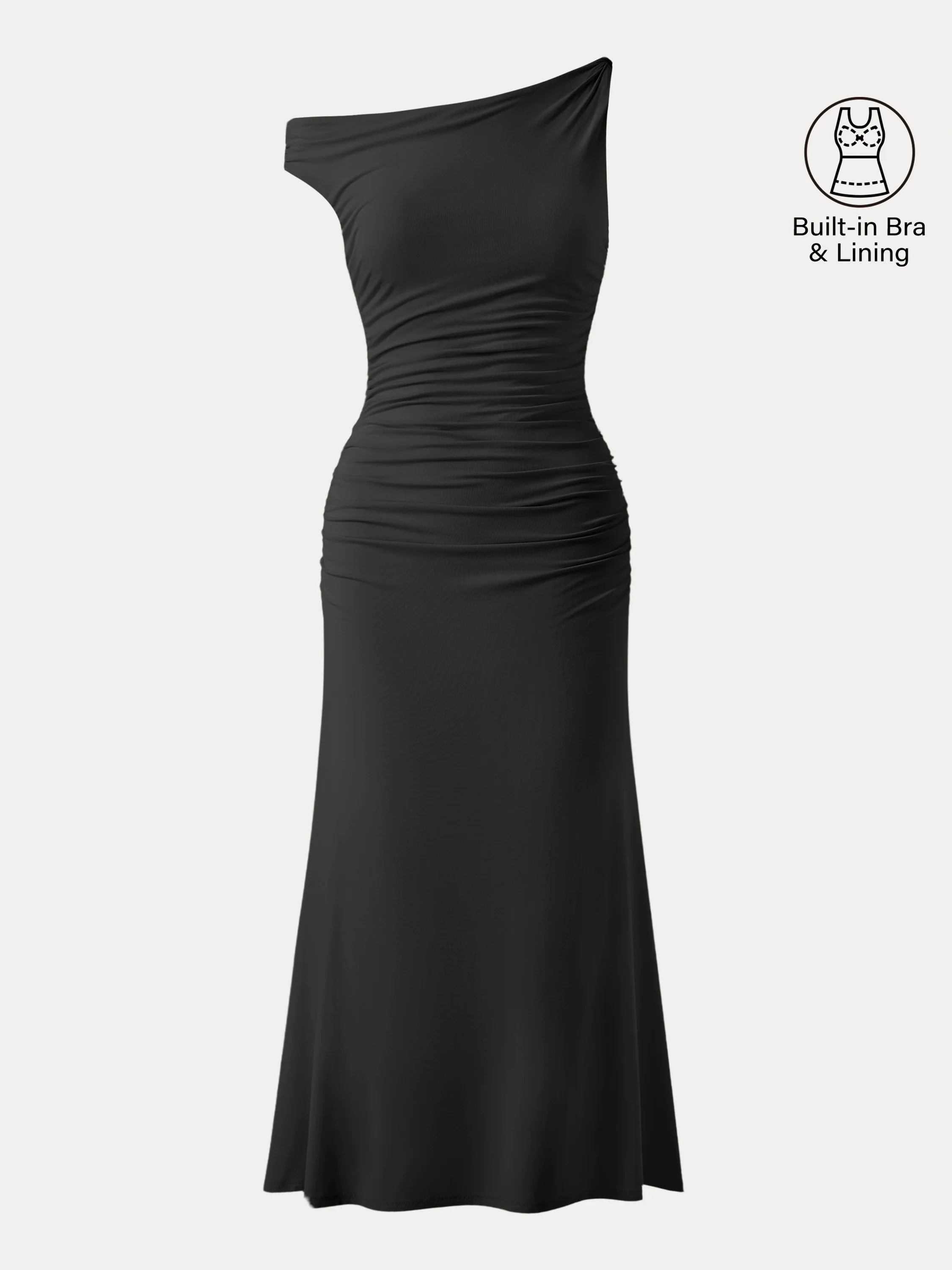 Asymmetrical Twisted Shoulder Ruched Maxi Brami Dress Asymmetrical Twisted Shoulder Ruched Maxi Brami Dress