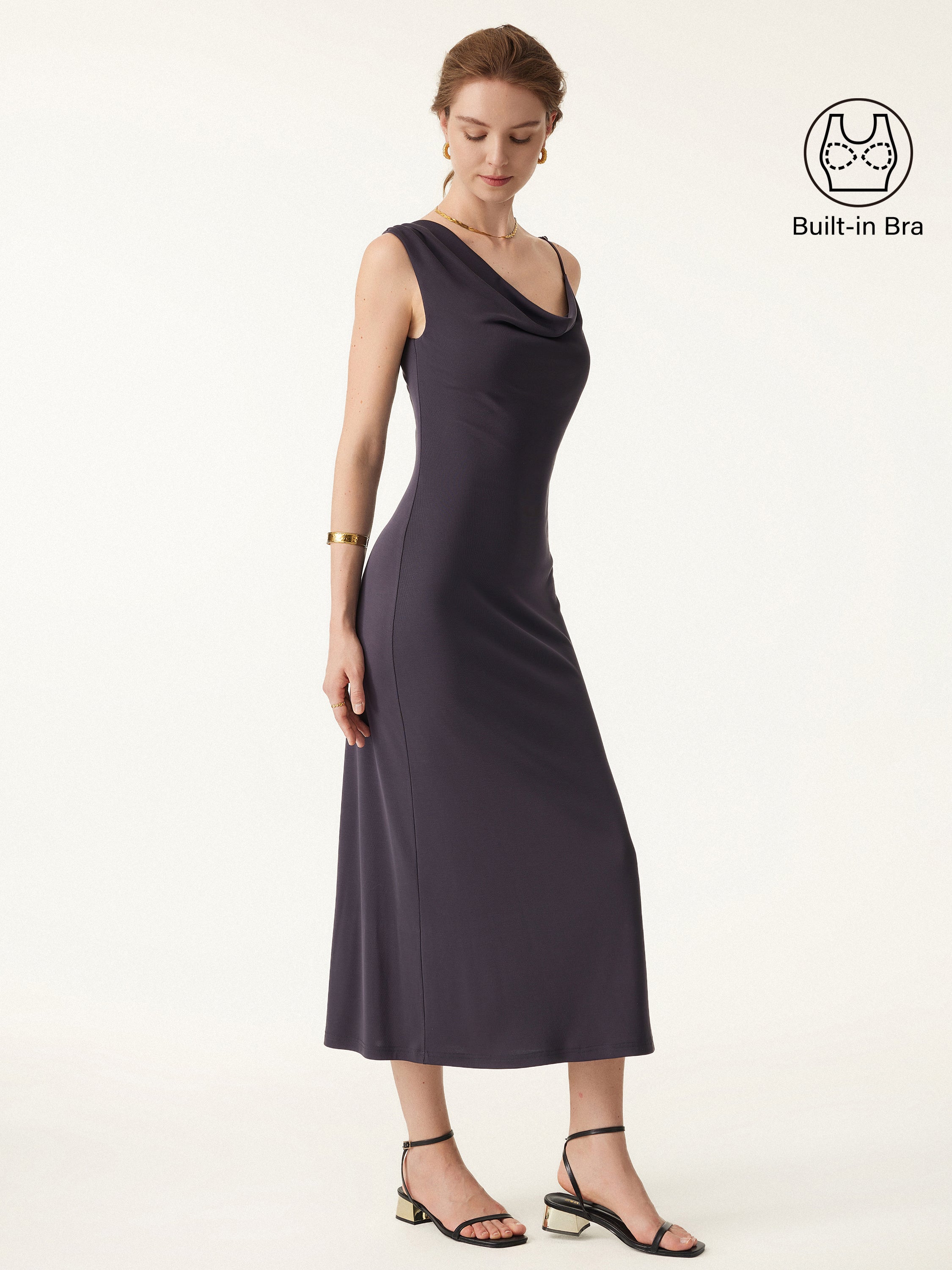 Sandwashed Asymmetrical Cowl Midi Brami Dress Sandwashed Asymmetrical Cowl Midi Brami Dress