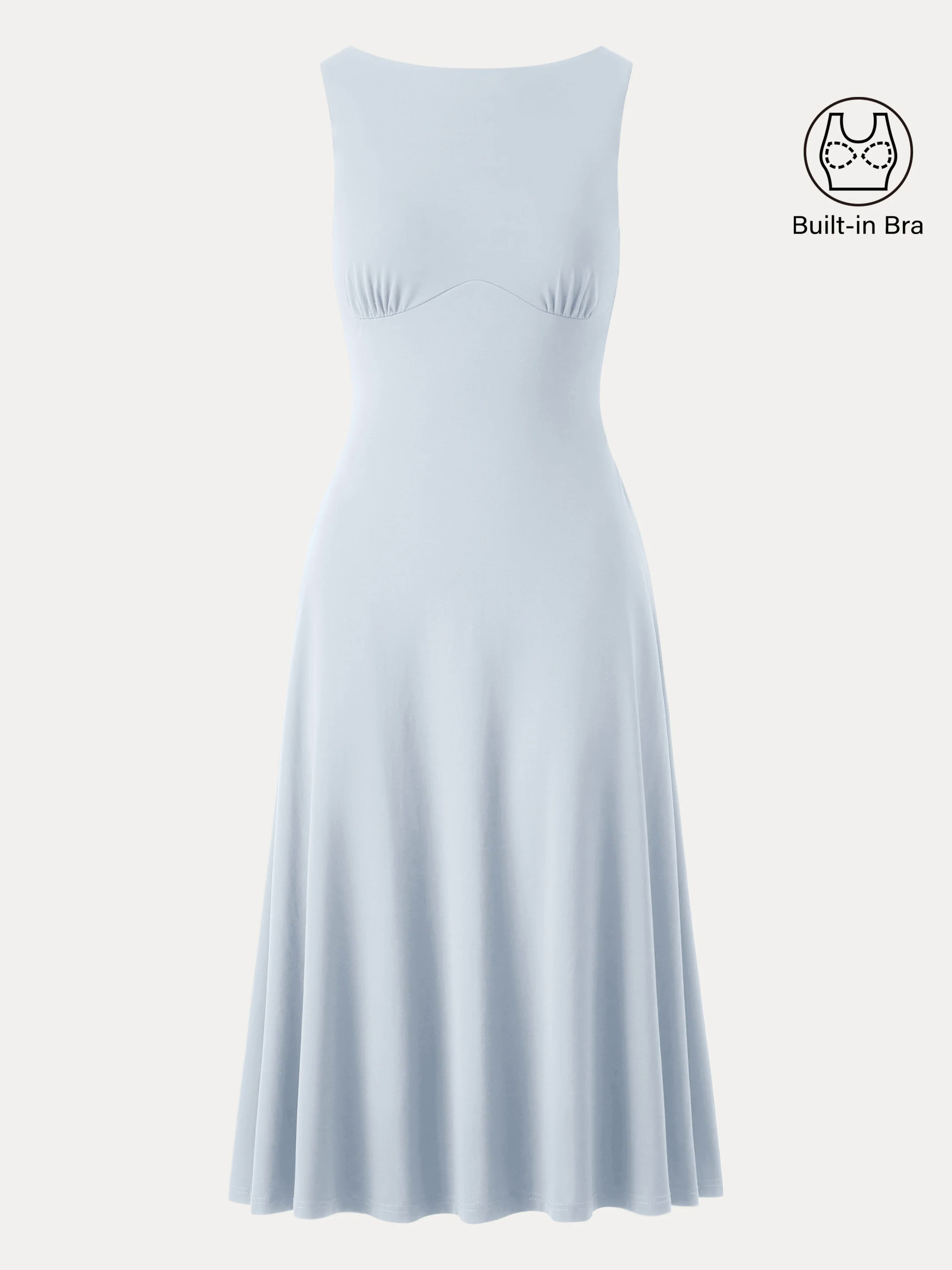 Boatneck Flared Midi Brami Dress with Pockets Boatneck Flared Midi Brami Dress with Pockets