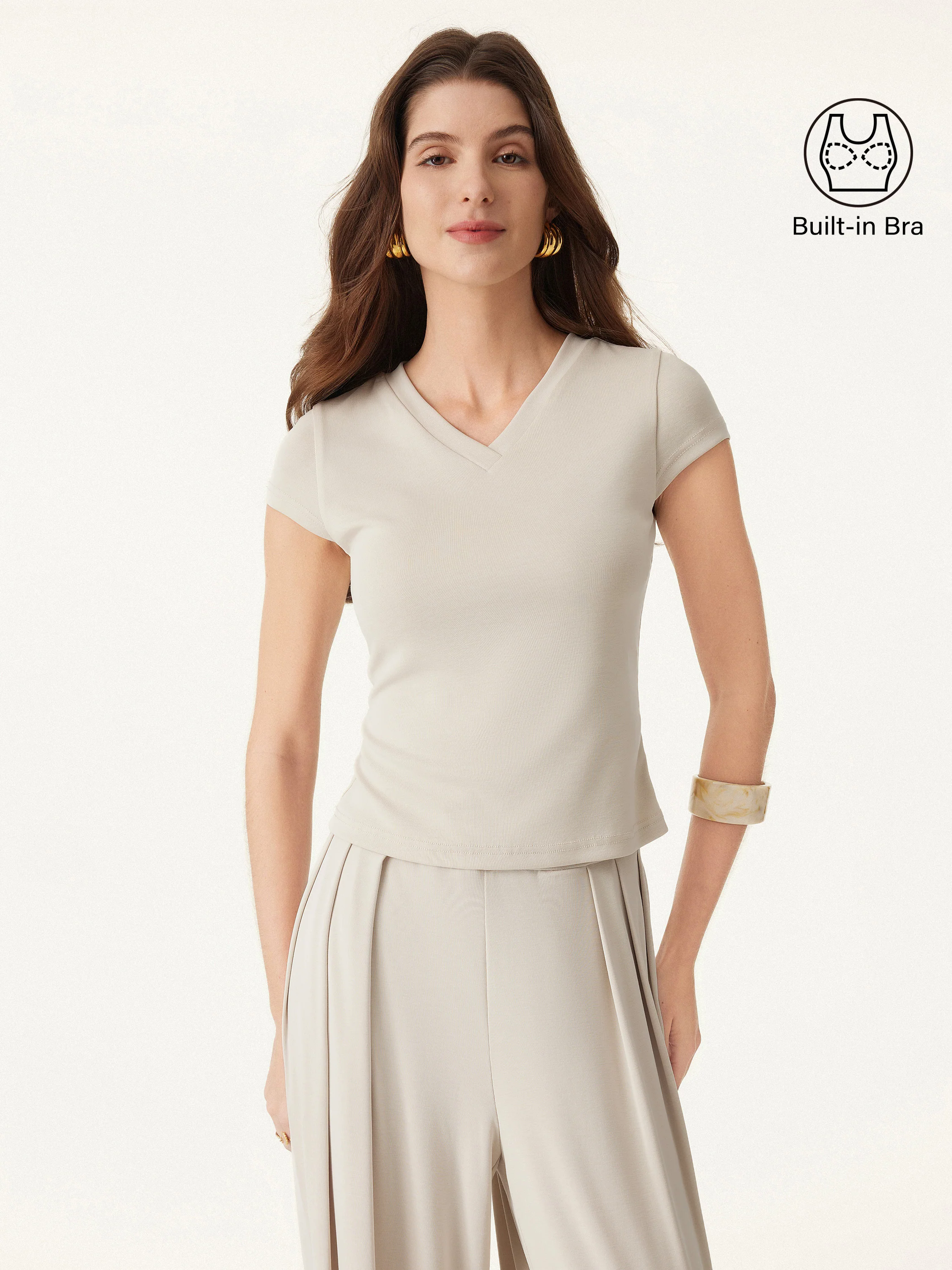 Sandwashed V-neck Short Sleeve Brami