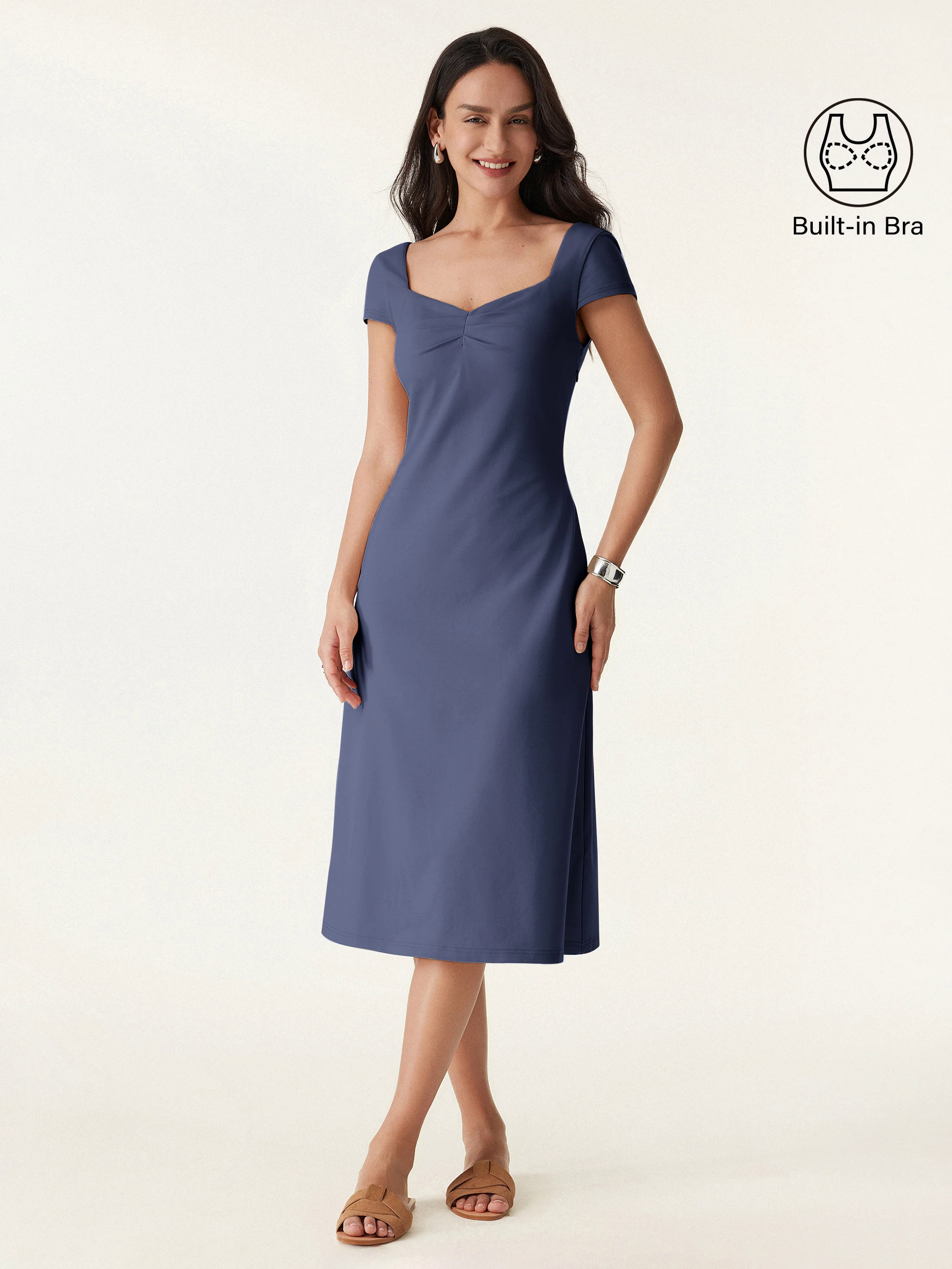 Diamond Neck Open Back Midi New Airy Brami Dress Diamond Neck Open Back Midi New Airy Brami Dress