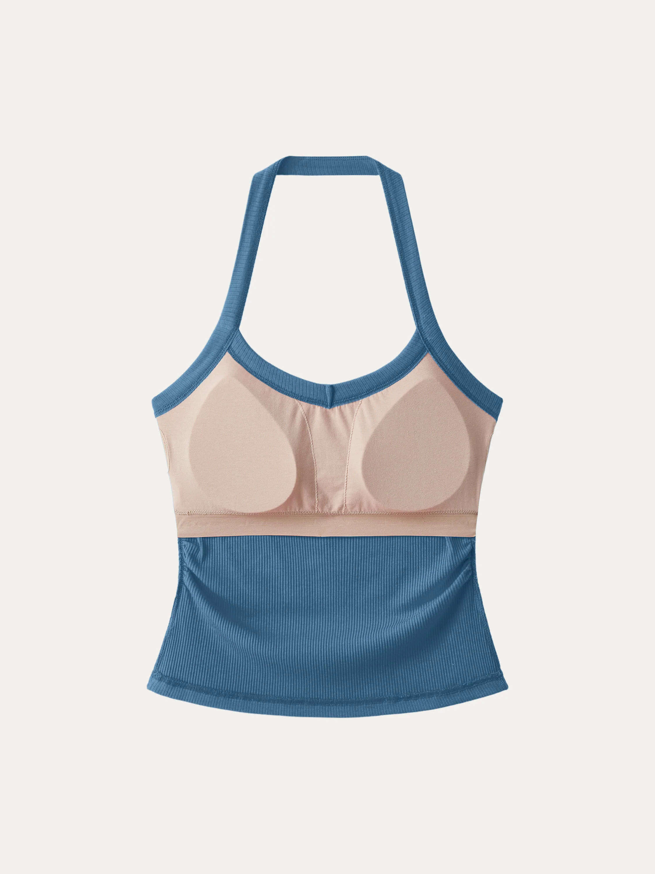 2Pcs Set Halter Neck Side Ruched Ribbed Brami Tank 2Pcs Set Halter Neck Side Ruched Ribbed Brami Tank