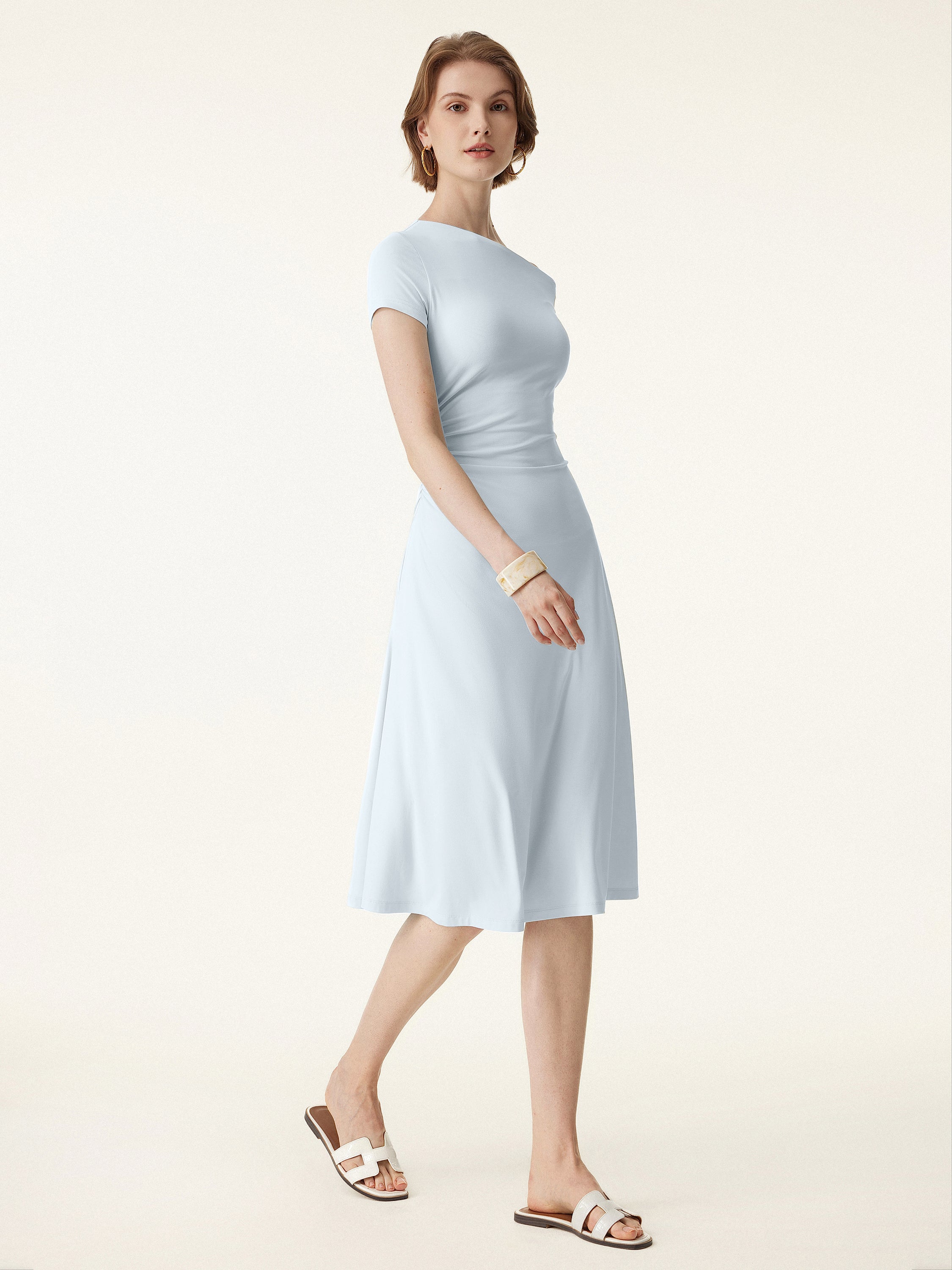 Asymmetrical Shoulder Side Ruched Midi Brami Dress Asymmetrical Shoulder Side Ruched Midi Brami Dress