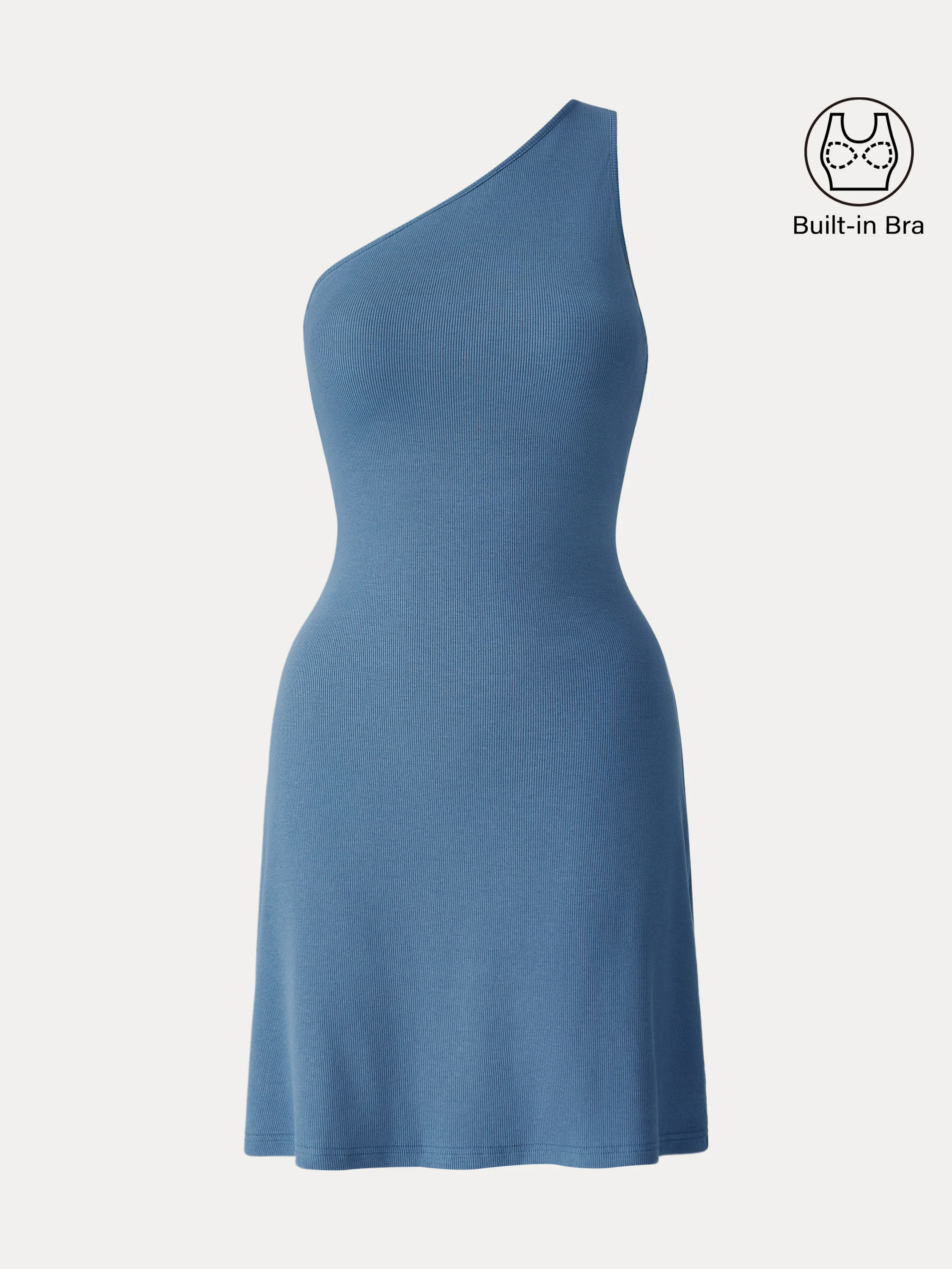 Stretch Cotton One Shoulder Ribbed Mini Flared Brami Dress Stretch Cotton One Shoulder Ribbed Mini Flared Brami Dress