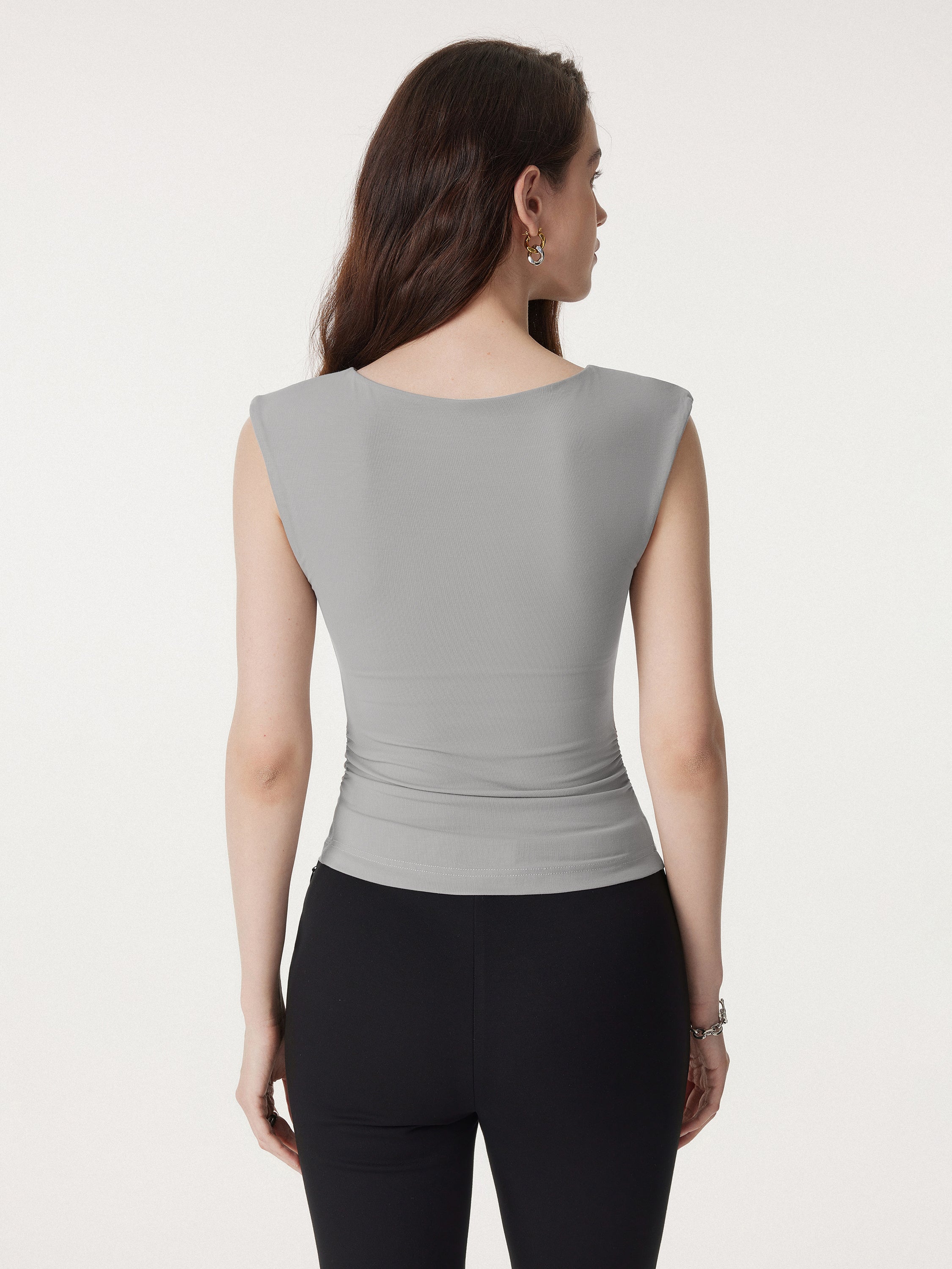 Sleek Crewneck Side Ruched Slimming Brami Tank Sleek Crewneck Side Ruched Slimming Brami Tank
