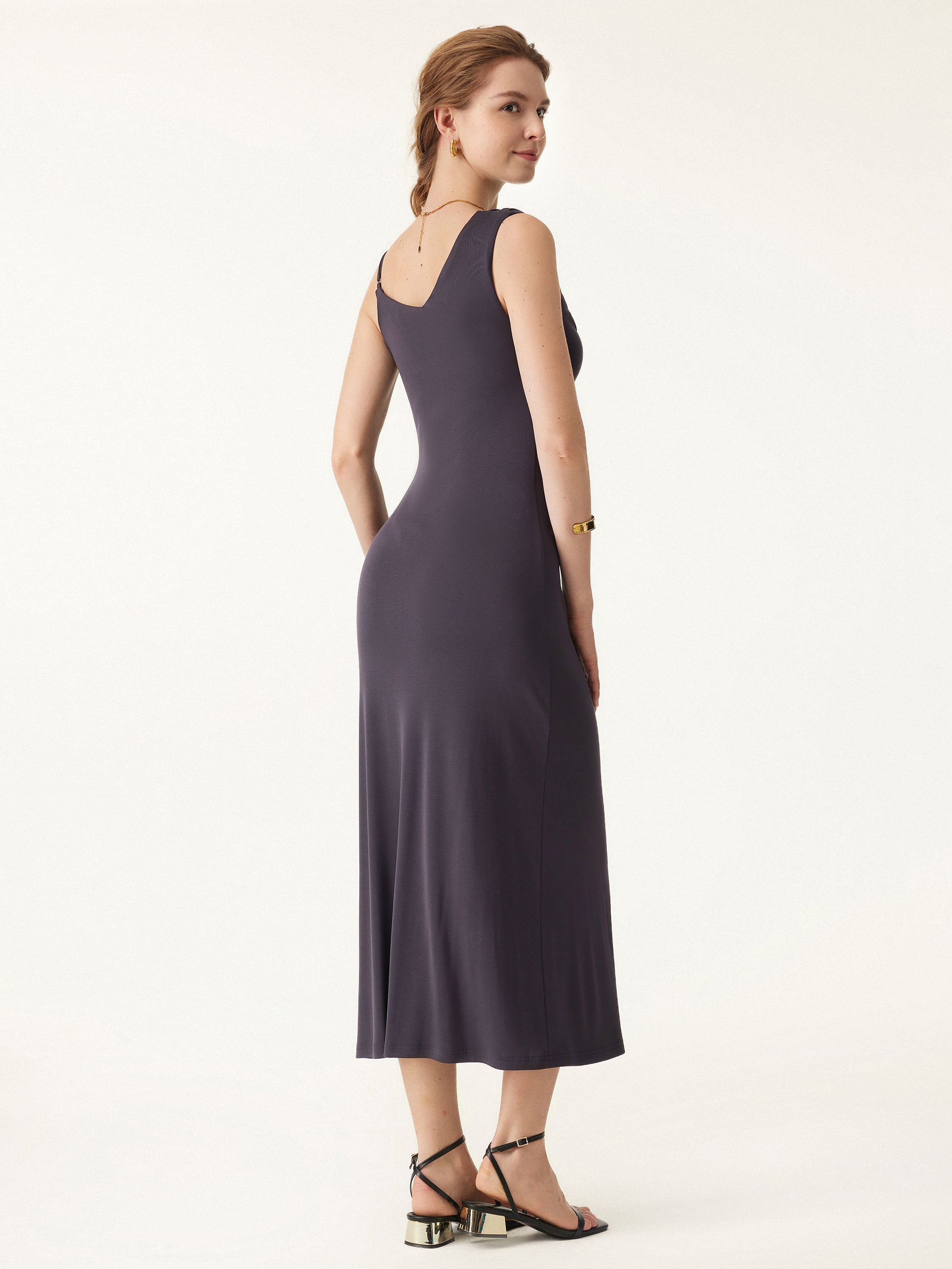 Sandwashed Asymmetrical Cowl Midi Brami Dress Sandwashed Asymmetrical Cowl Midi Brami Dress