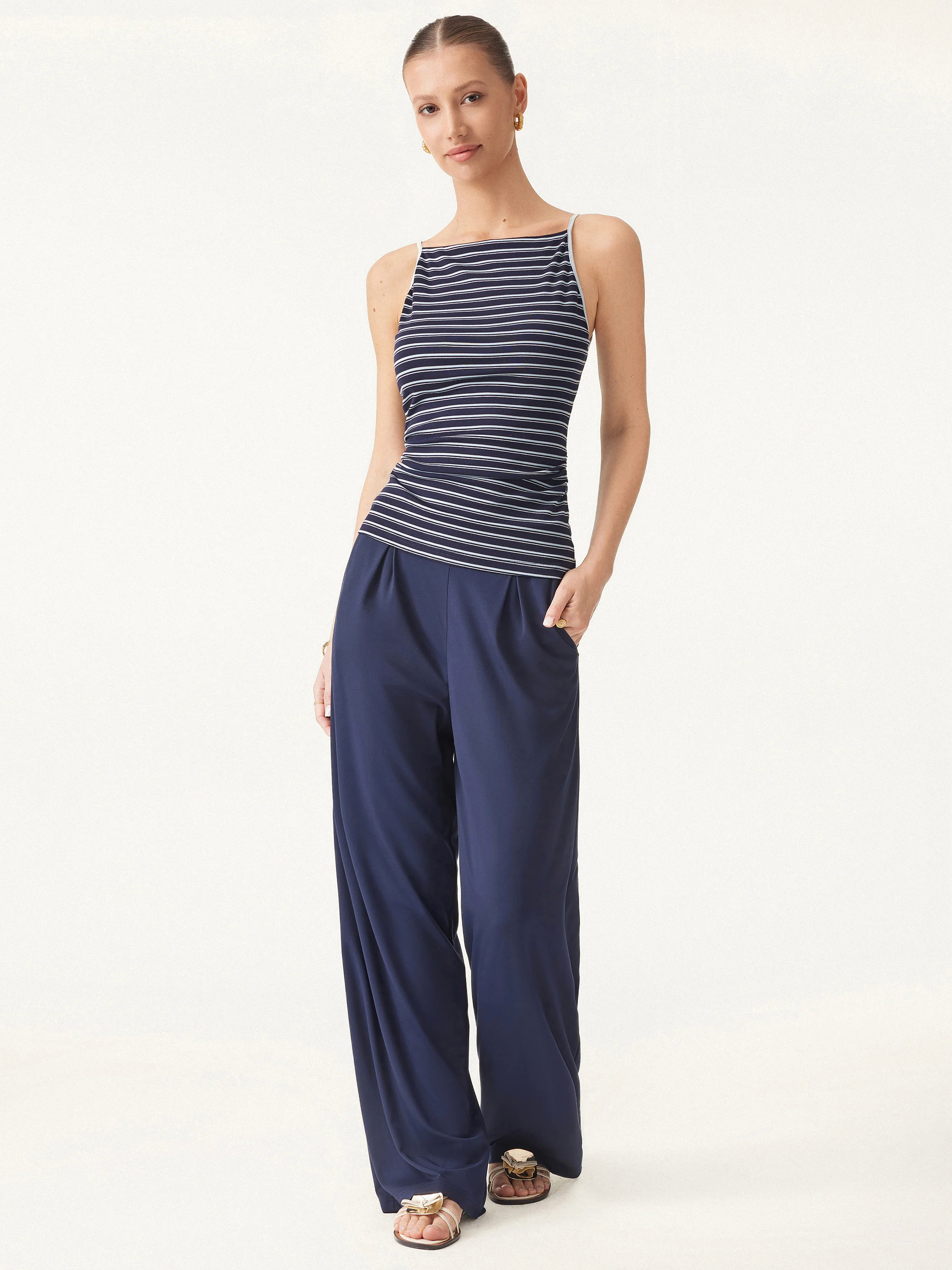 Striped Side Ruched Spaghetti New Airy Brami Striped Side Ruched Spaghetti New Airy Brami