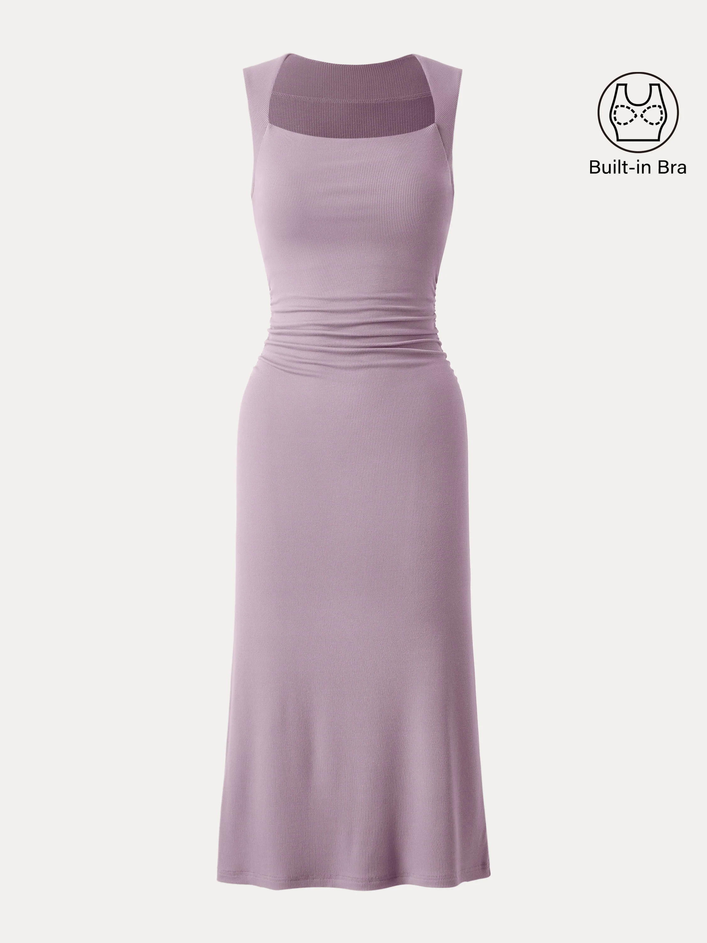 Square Neck Side Ruched Sleeveless Brami Midi Dress Square Neck Side Ruched Sleeveless Brami Midi Dress